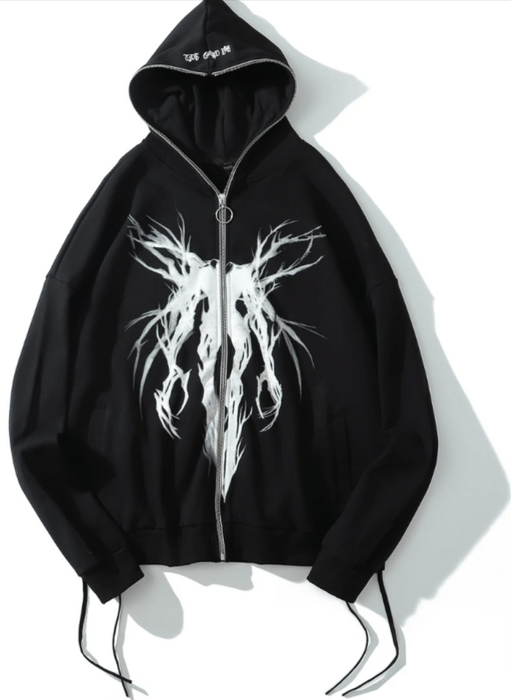 Vintage Monster Ink Zipper Oversized Zip-up Hoodie