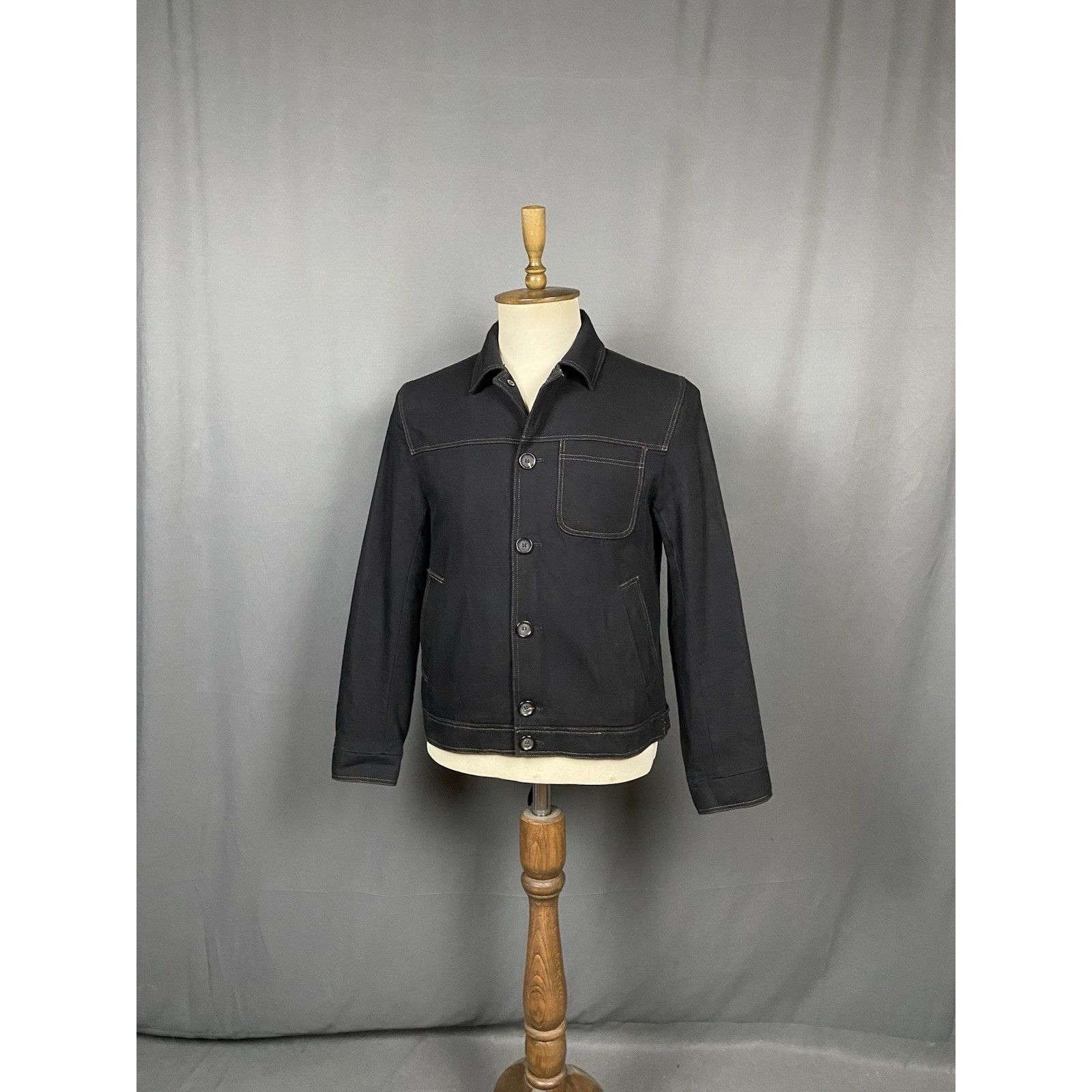 Oliver Spencer MINT! Oliver Spencer Men's Black Denim Collared Bomber Jacke Size US M / EU 48-50 / 2 - 2 Thumbnail