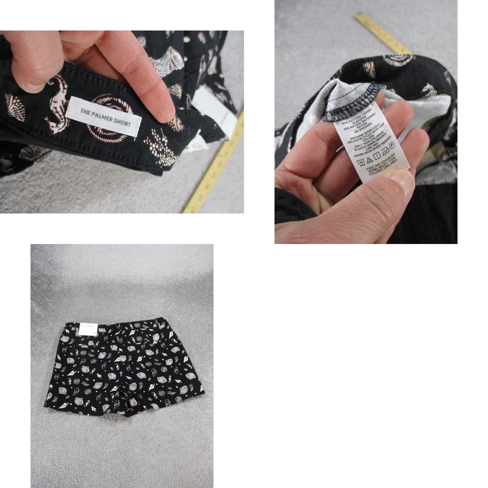 Loft VINTAGE LOFT Shorts Womens 18 The Palmer Black Seashells Seahorses Cotton Knit Chino Casual 90s Girls Size 40" / US 18 - 8 Thumbnail