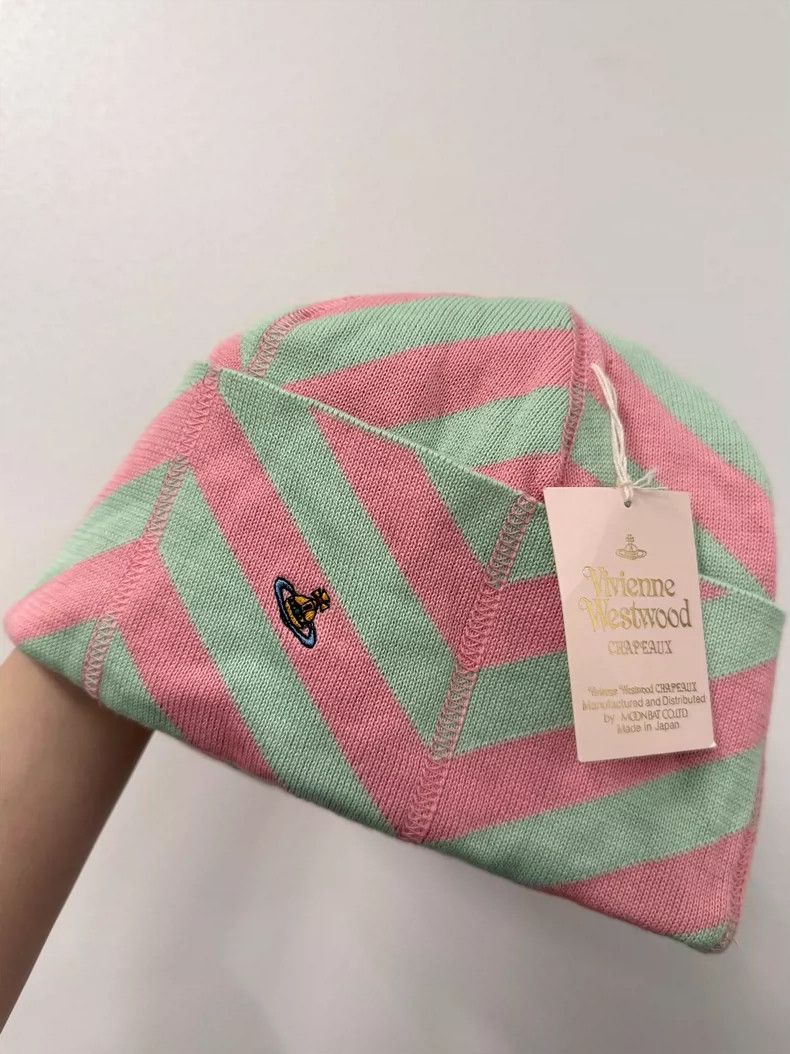 Vivienne Westwood Vivienne Westwood Pink and green striped Saturn knit cap Size ONE SIZE - 1 Thumbnail