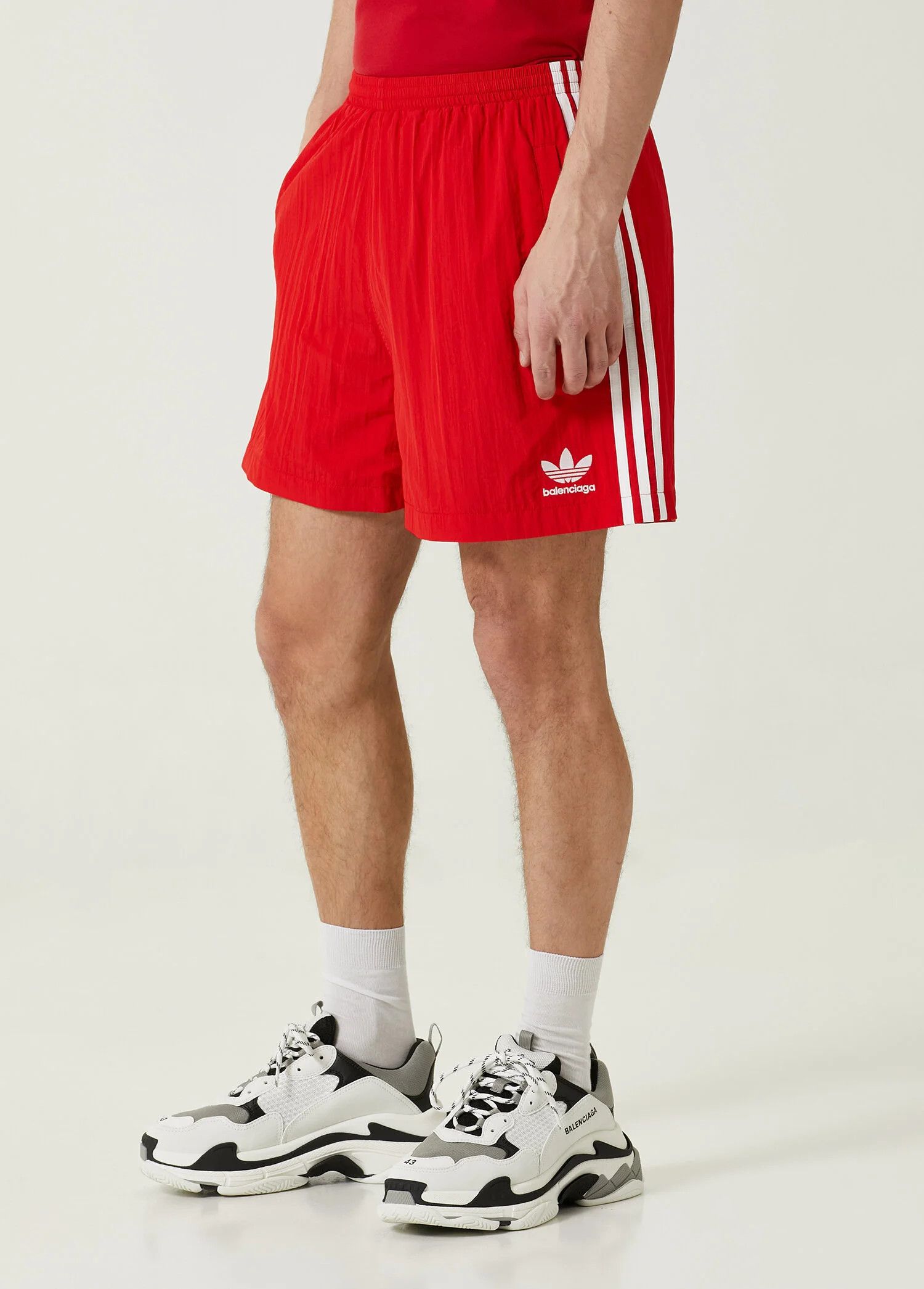 BALENCIAGA X ADIDAS red technical fabric tracksuit shorts 34