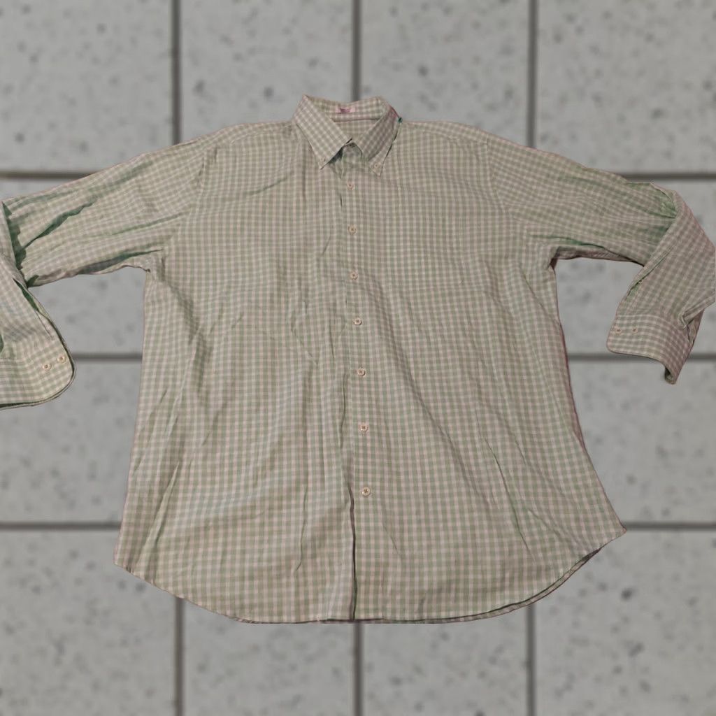 Peter Millar Mens Peter Millar Dress Shirt XL Green Button Cotton Size 46R - 1 Thumbnail
