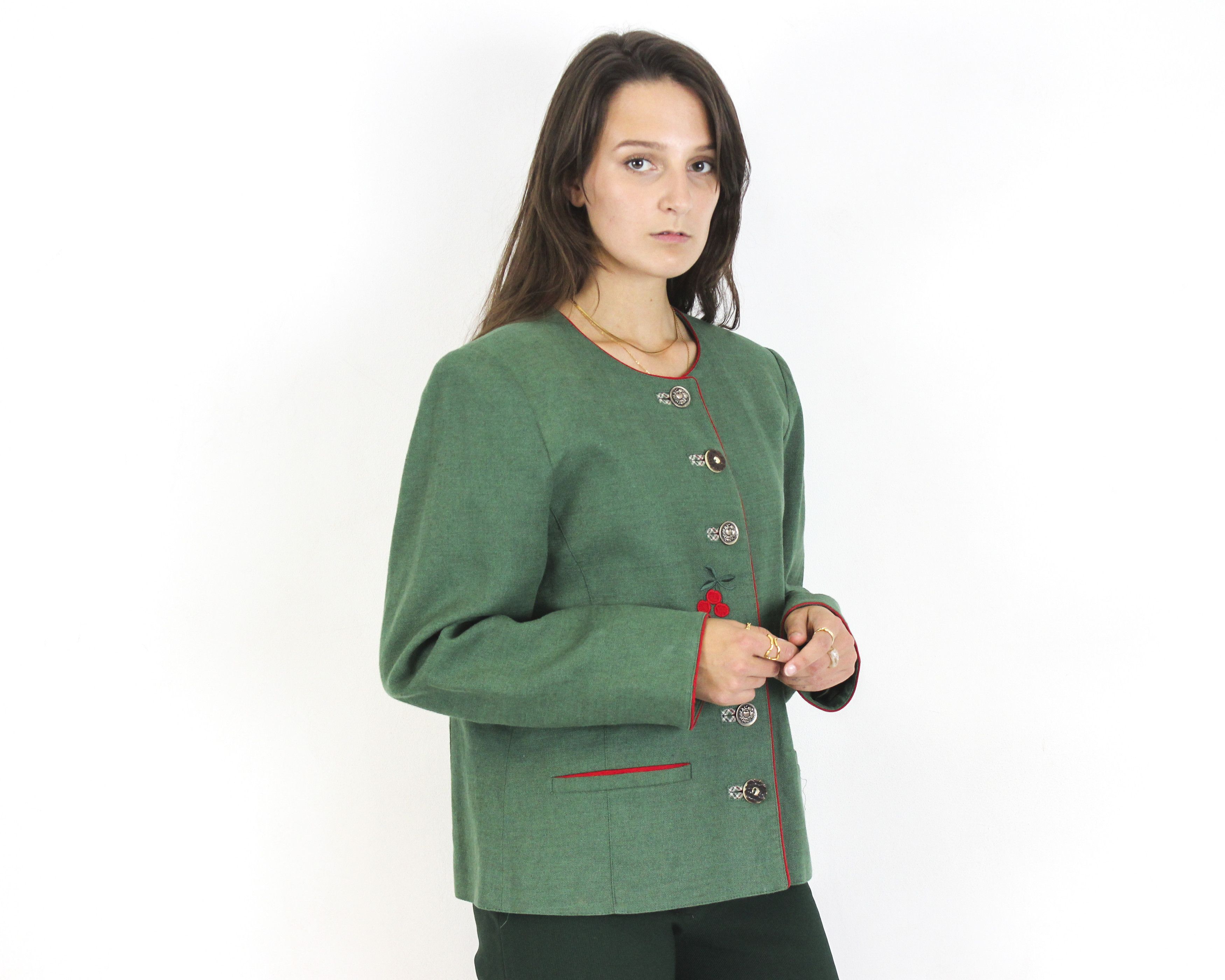 Vintage Your Sixth Sense Linen Trachten Women L Coat Blazer Jumper Size L / US 10 / IT 46 - 3 Thumbnail