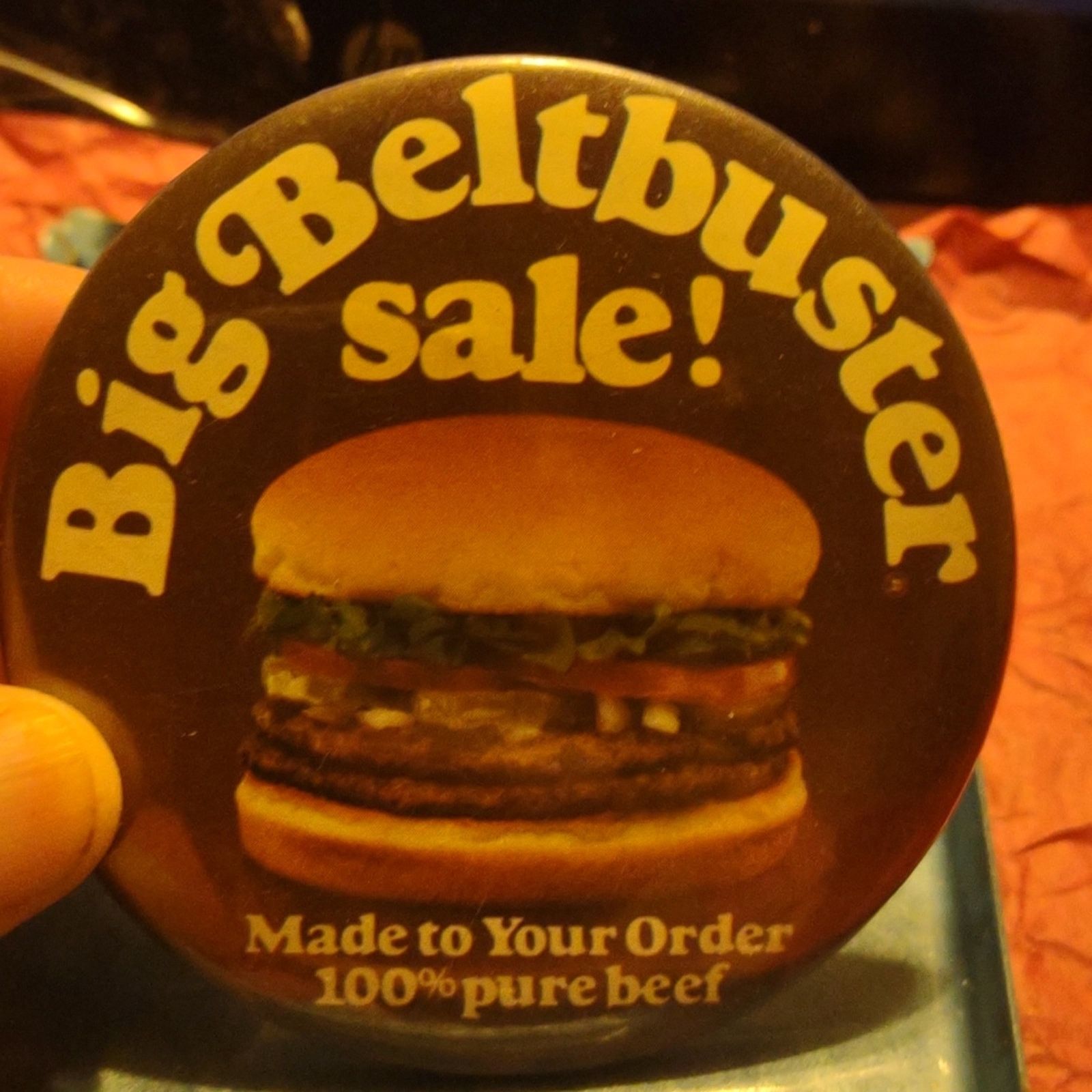 Vintage RARE PINBACK! DQ Big Belt buster Sale Hamburger Size ONE SIZE - 1 Preview