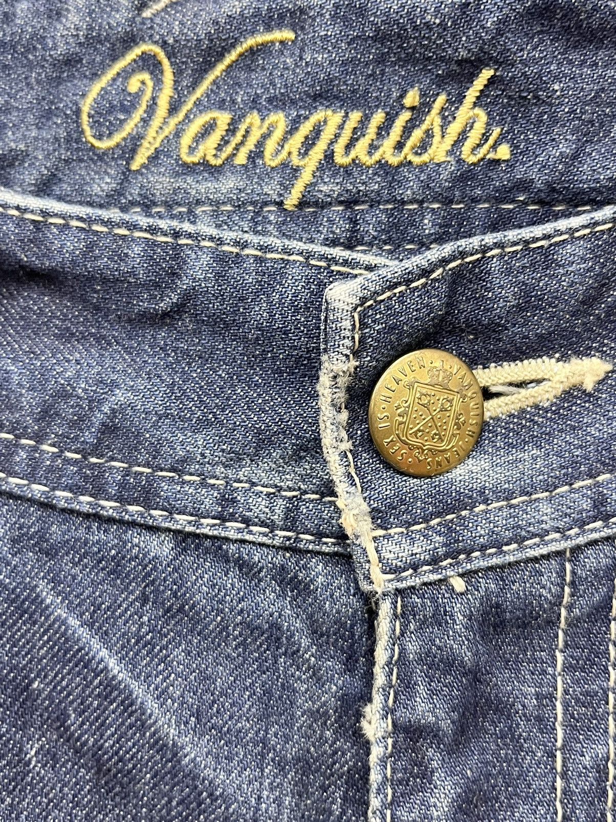 Vanquish 🔥VANQUISH FLARE“SEX IS HEAVEN” MudMax Ripped Splatter Denim Size US 31 - 11 Thumbnail