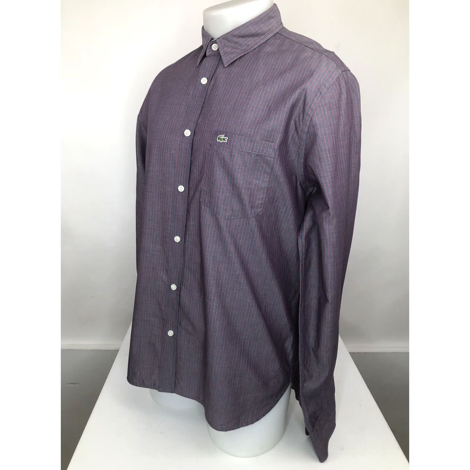 Lacoste LACOSTE Striped Shirt Mens 42 Regular Fit Alligator Button-Up Long Sleeve Gray / Red Shirt Mens 42 Regular Fit Striped Alligator Shirt Size US XL / EU 56 / 4 - 3 Thumbnail