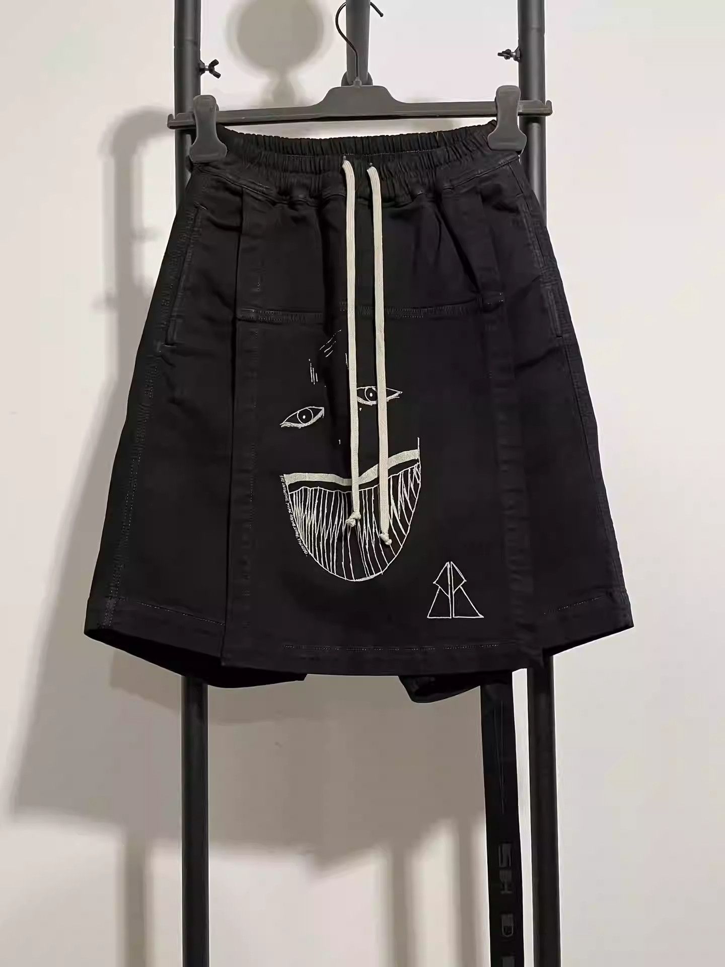 image of Rick Owens Dark Wax Face Grimace Short Culottes in Black, Men's (Size 28)