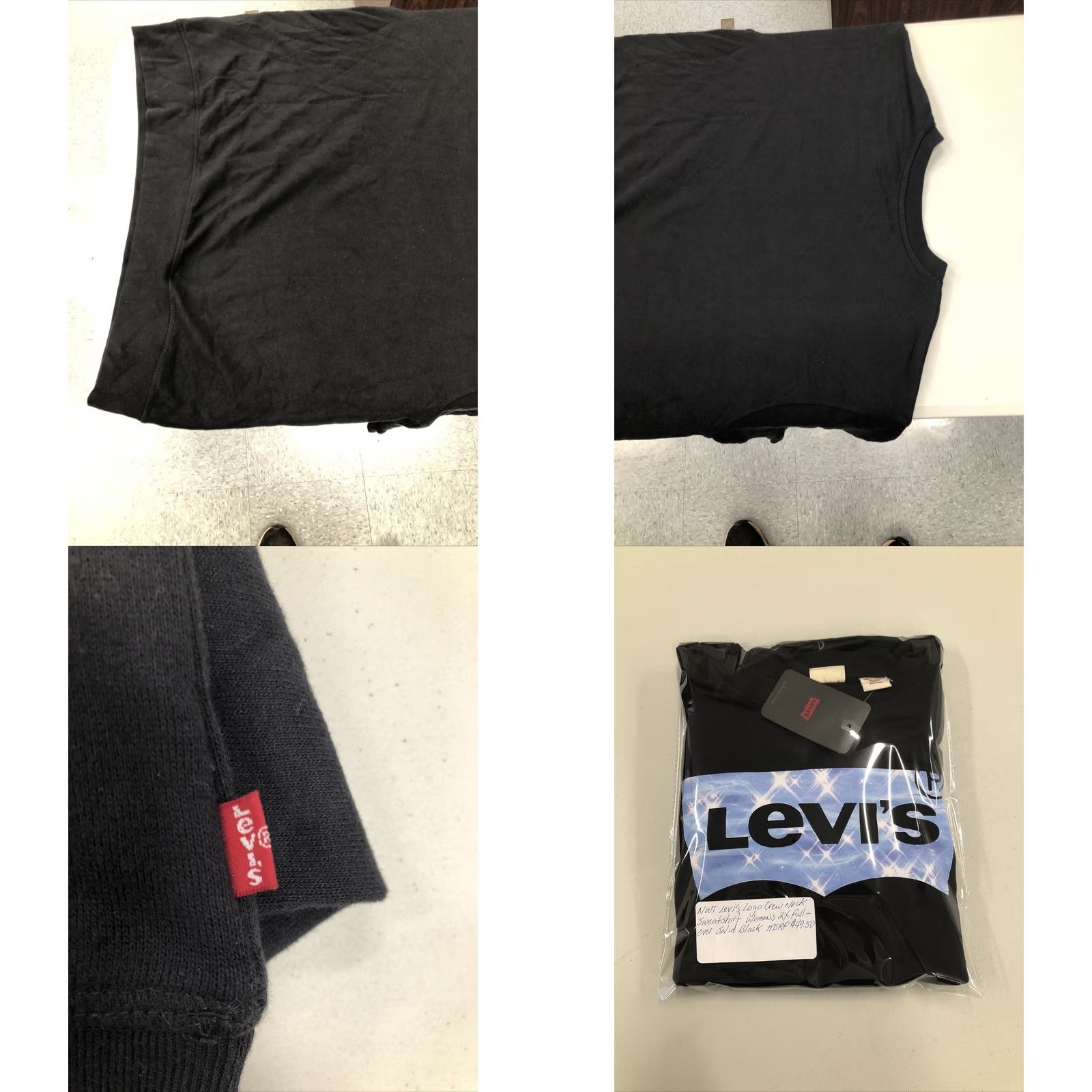 Levi's Levi's Womens 2X Logo Crew Neck Sweatshirt Pullover Solid Black Size XXL / US 16-18 / IT 52-54 - 9 Thumbnail
