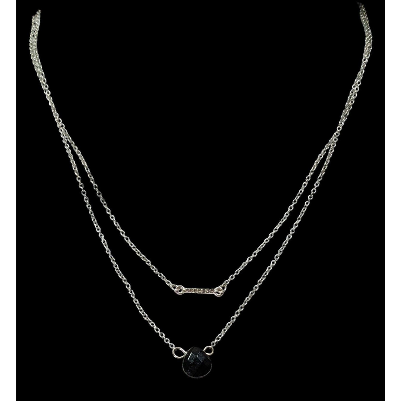 Other Layered Gothic Black Teardrop And Rhinestone Bar Silver Tone Size ONE SIZE - 5 Thumbnail
