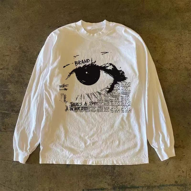 Vintage White casual retro eye print long-sleeved t-shirt Size US M / EU 48-50 / 2 - 1 Thumbnail