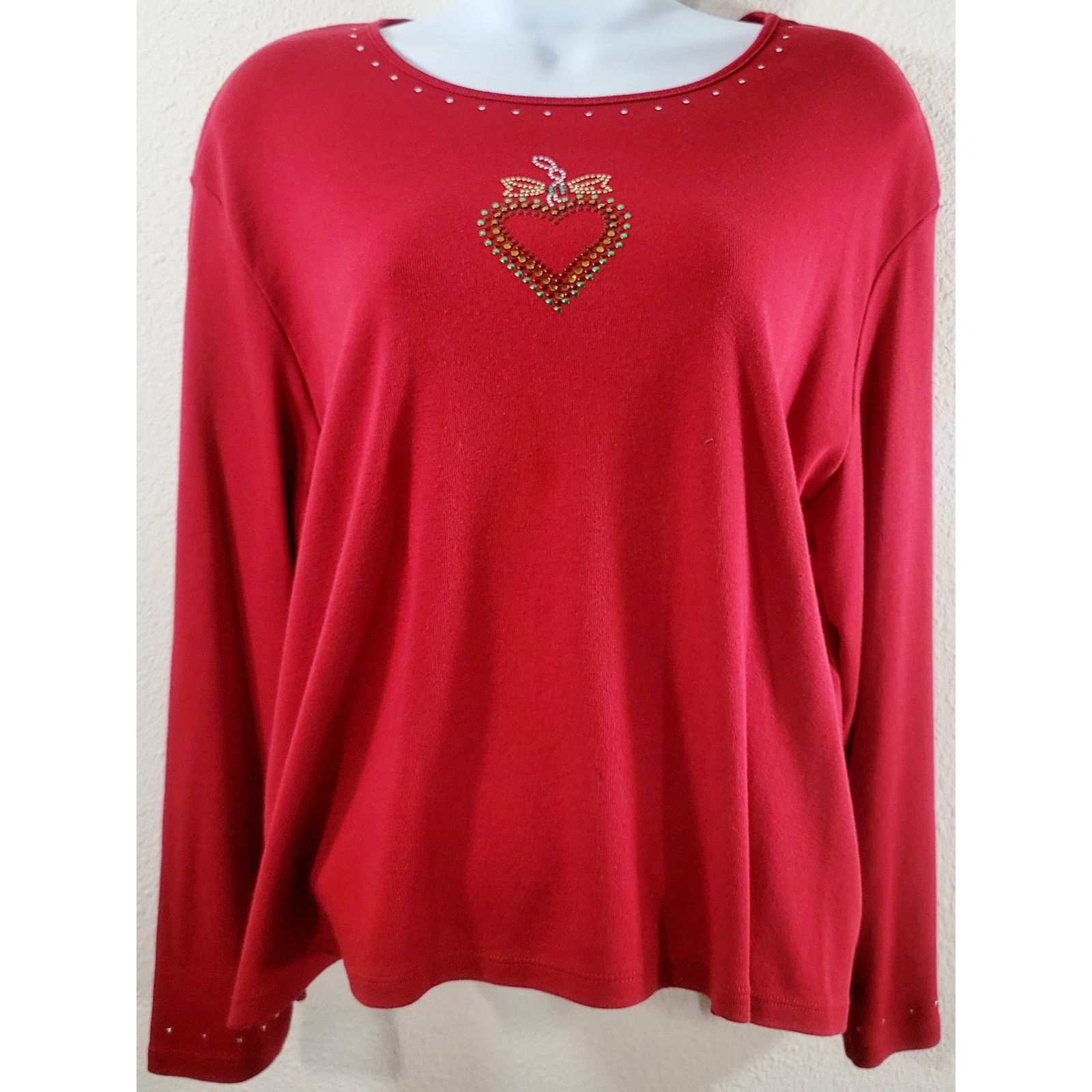 Other Draper's & Damon's Red Rhinestone Heart On Bodice Top PL Size L / US 10 / IT 46 - 1 Thumbnail