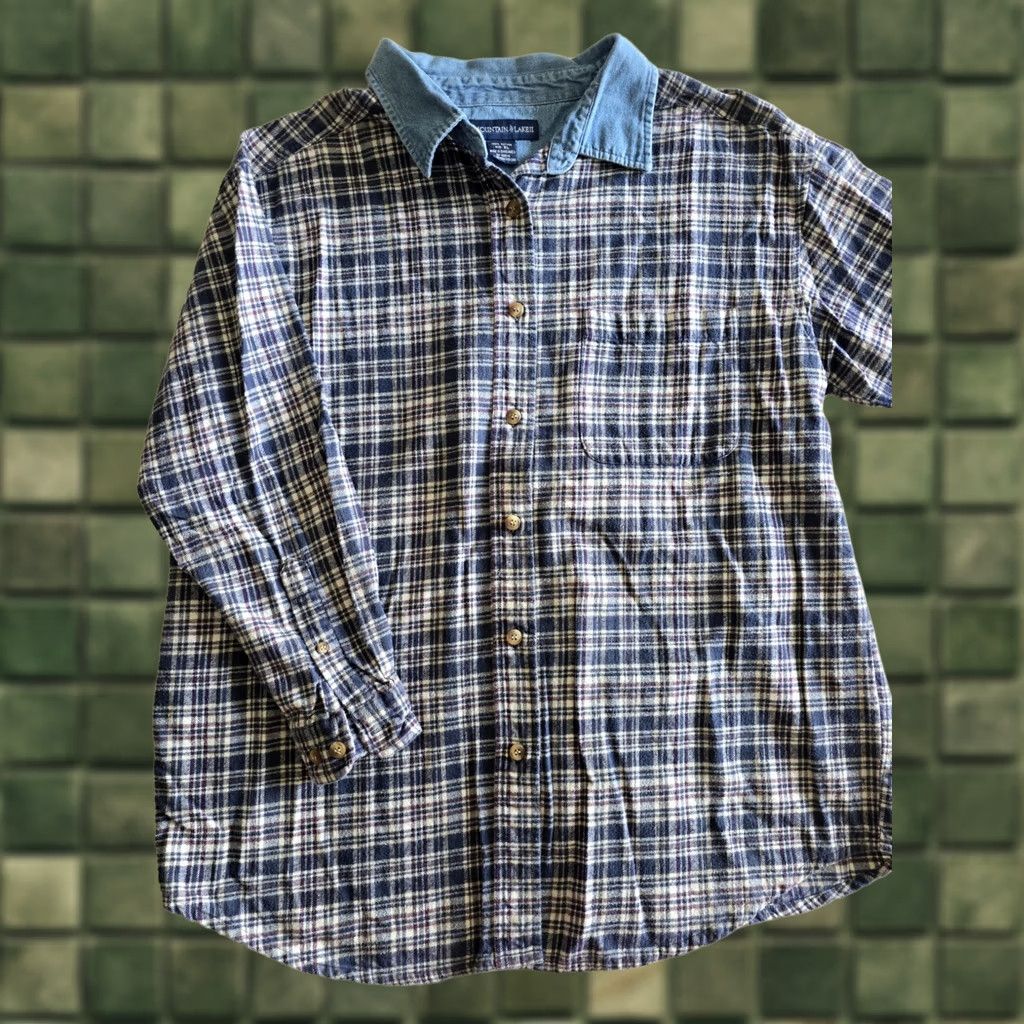Vintage Vintage 90s Blue Plaid Button Up Mens XL Mountain Lake Grunge Skater Shirt Size US XL / EU 56 / 4 - 1 Thumbnail