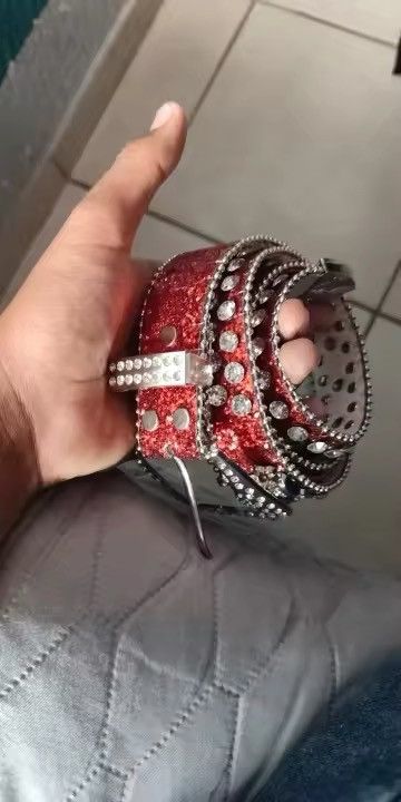 Leather Rhinestone Skull Rivet Belt Size ONE SIZE - 2 Thumbnail
