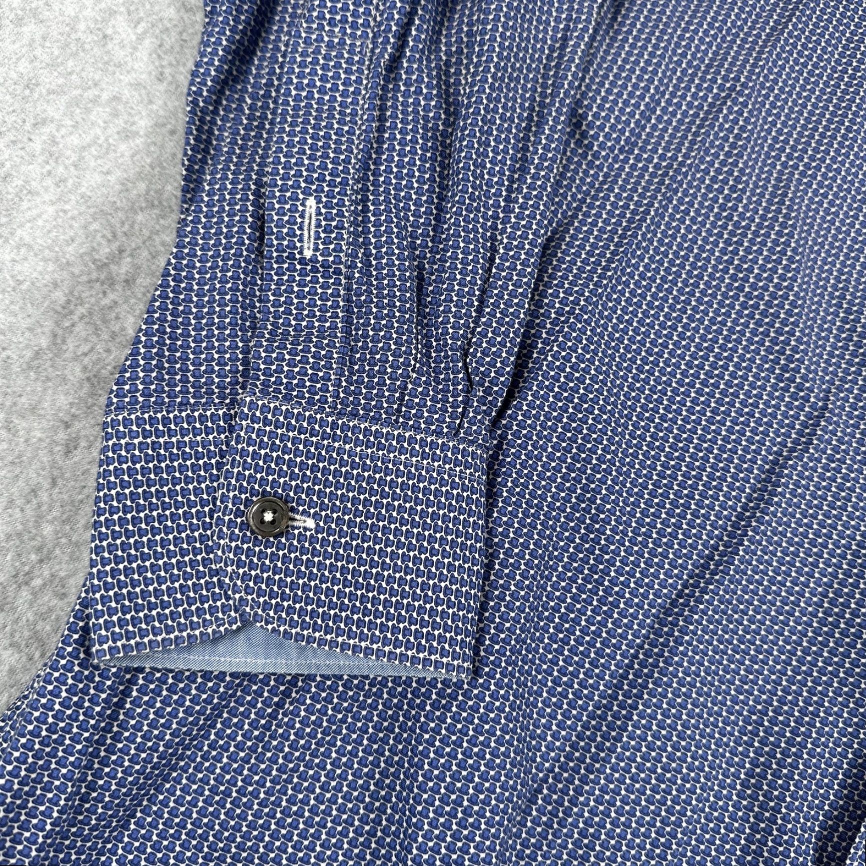 Ermenegildo Zegna Ermenegildo Zegna Dress Shirt Mens L Blue Geometric Spread Collar Long Sleeve Size 42R - 4 Thumbnail