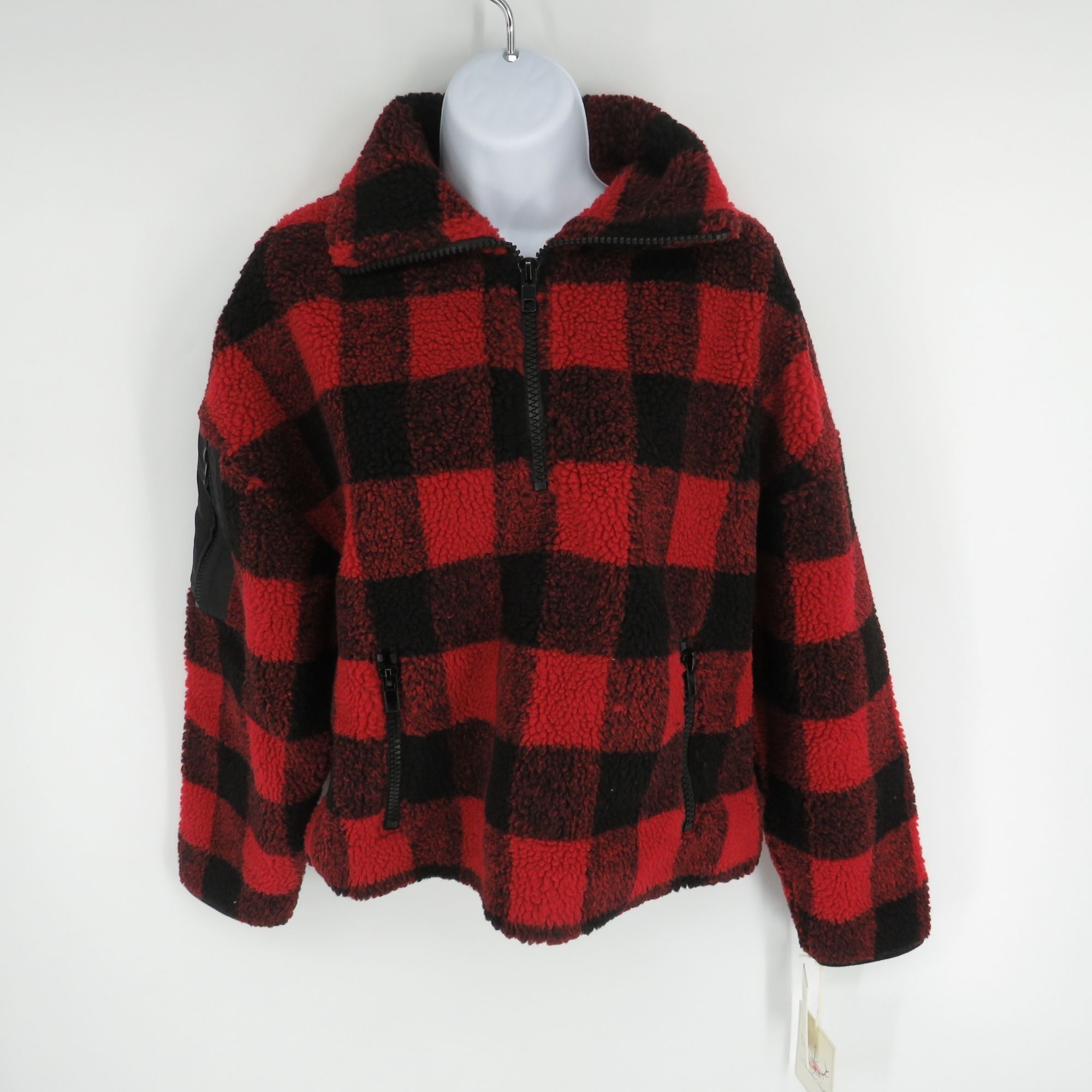 Other Boundless North Buffalo Plaid Red & Black Faux Fur 1/4 Zip P Size XS / US 0-2 / IT 36-38 - 1 Thumbnail