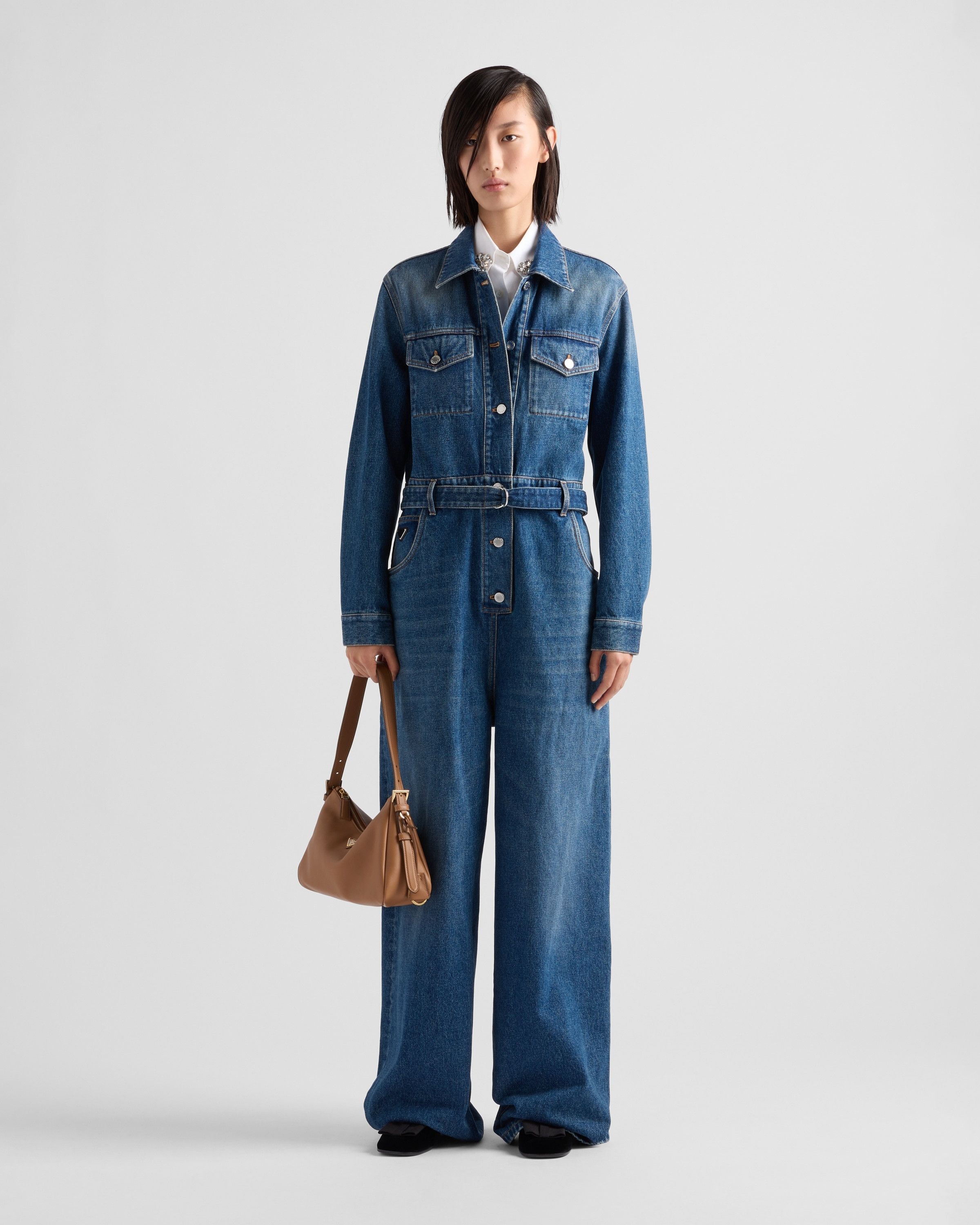 Prada o1srvl11e0226 Denim Jumpsuit in Blue Size 26" / US 2 / IT 38 - 2 Thumbnail