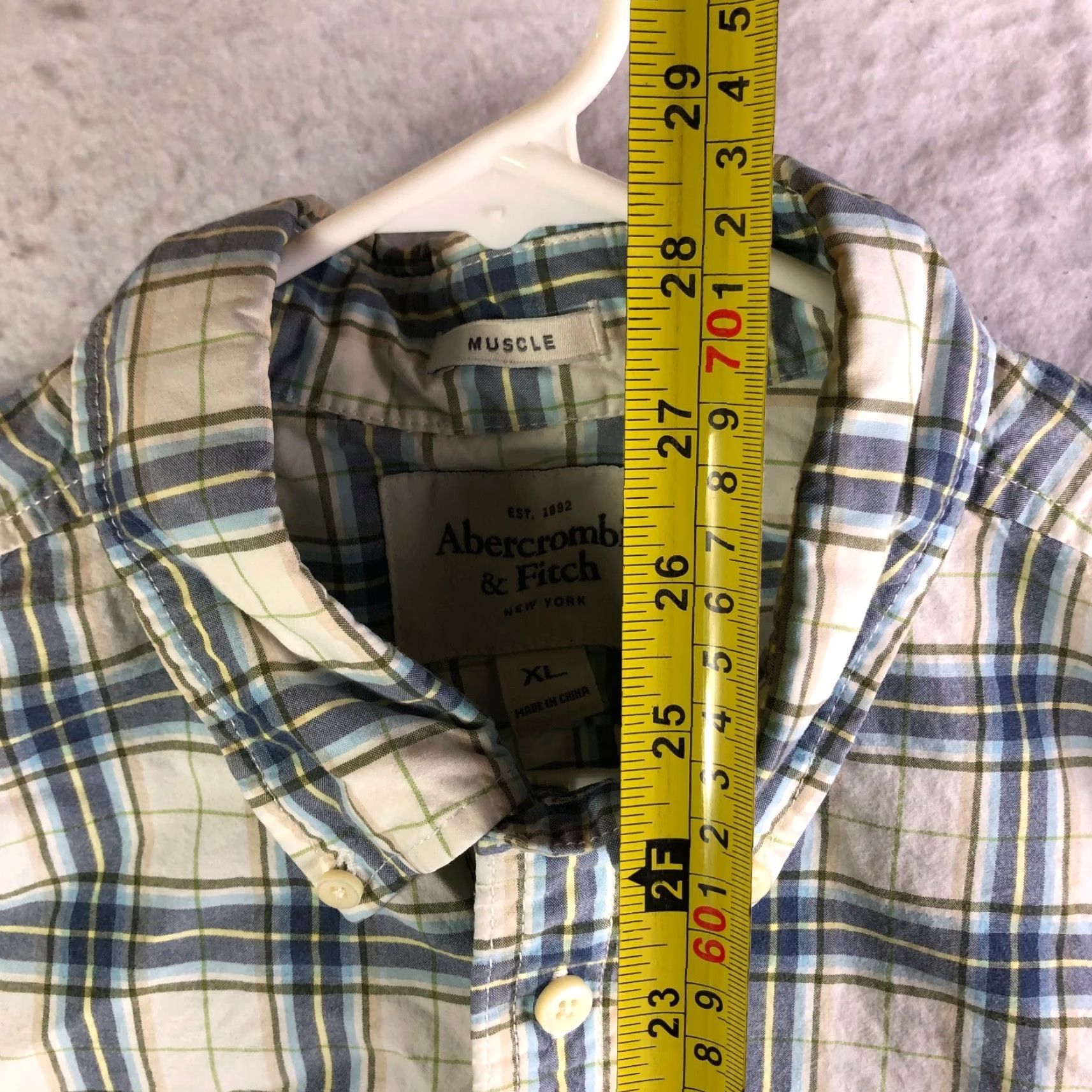 Abercrombie & Fitch Abercrombie & Fitch Muscle Mens XL White Plaid Long Sleeve Button Down Collar Shirt Size US XL / EU 56 / 4 - 5 Thumbnail
