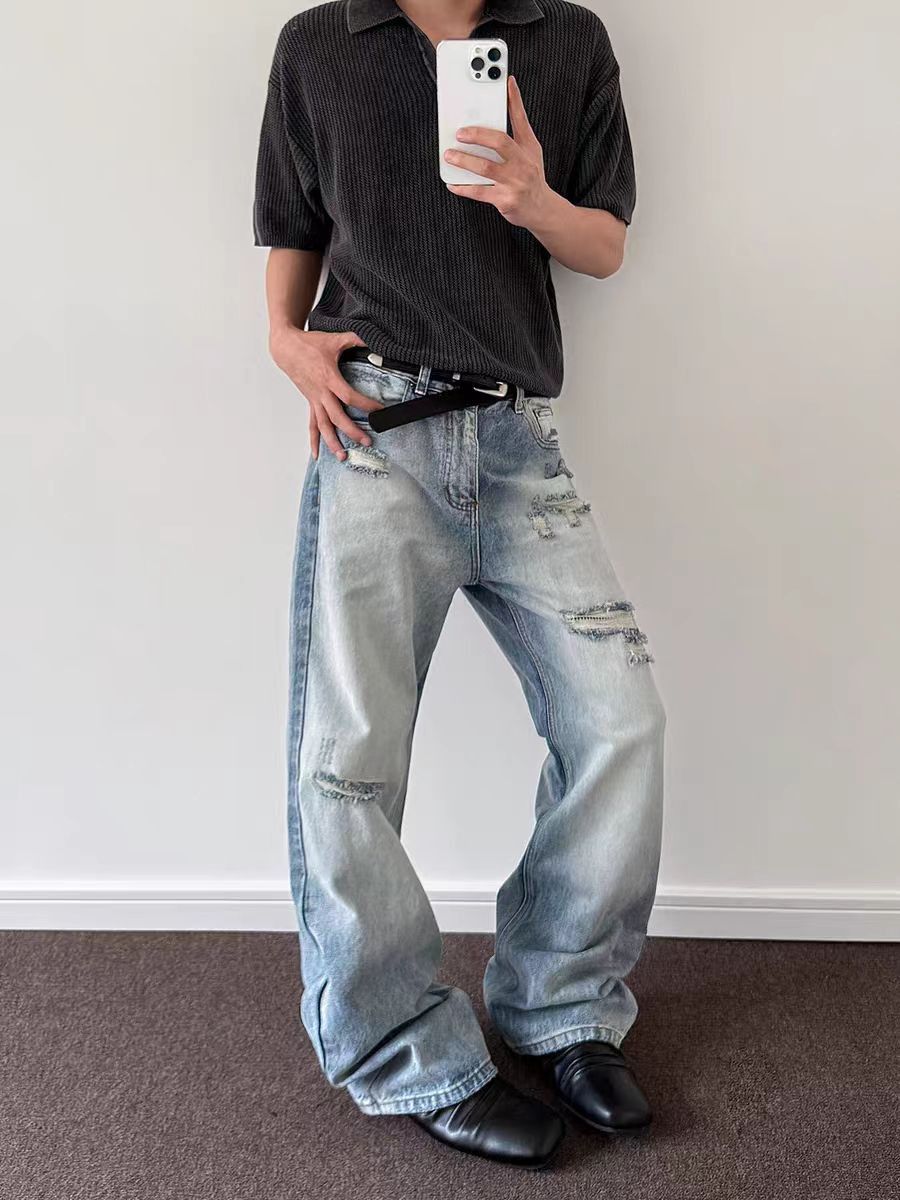Designer × Jean × Vintage Vintage washed ripped straight leg micro flare jeans Size US 34 / EU 50 - 2 Thumbnail