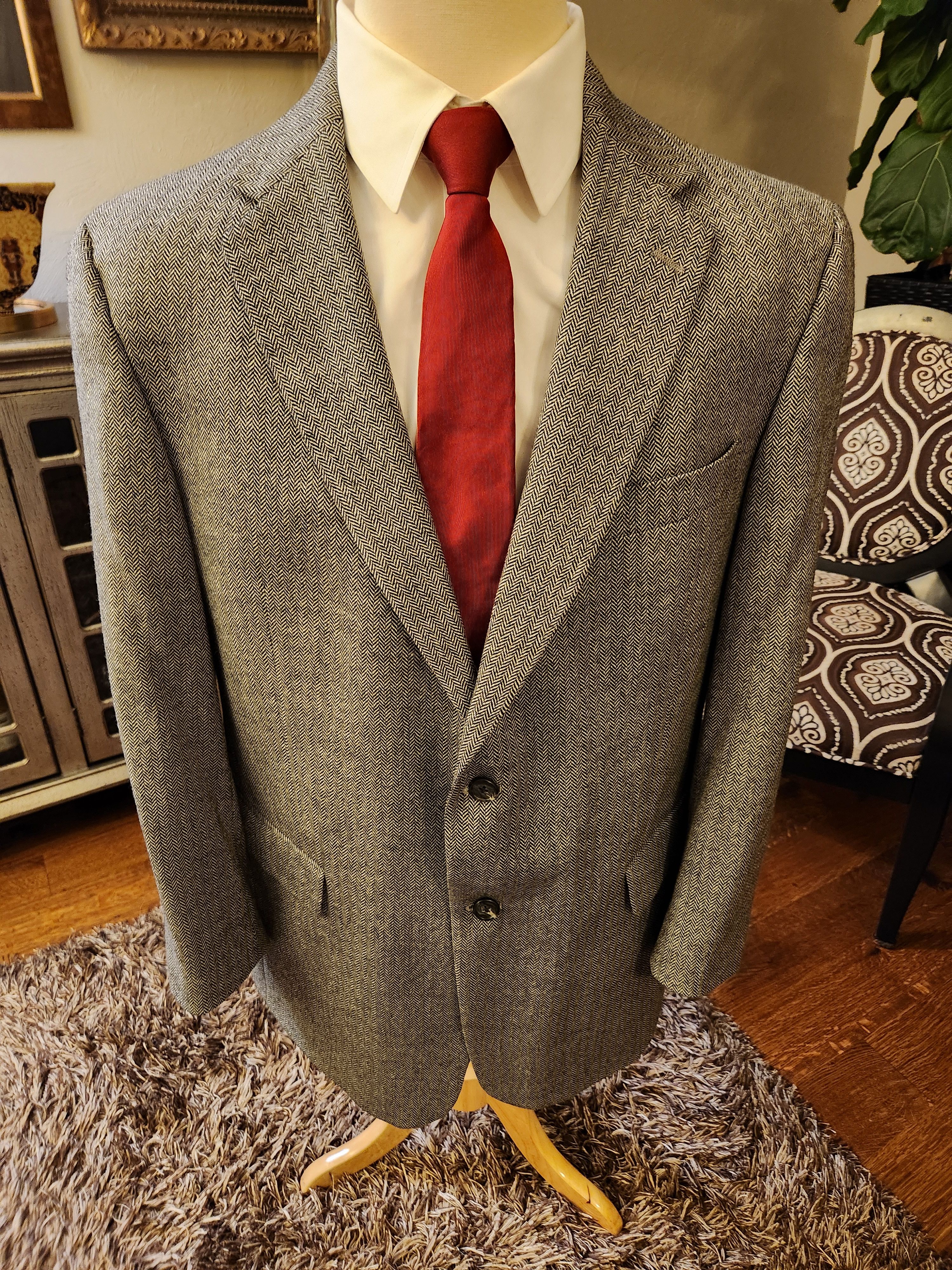 Hart Schaffner Marx 100% Wool Herringbone Blazer Size 44R - 1 Thumbnail