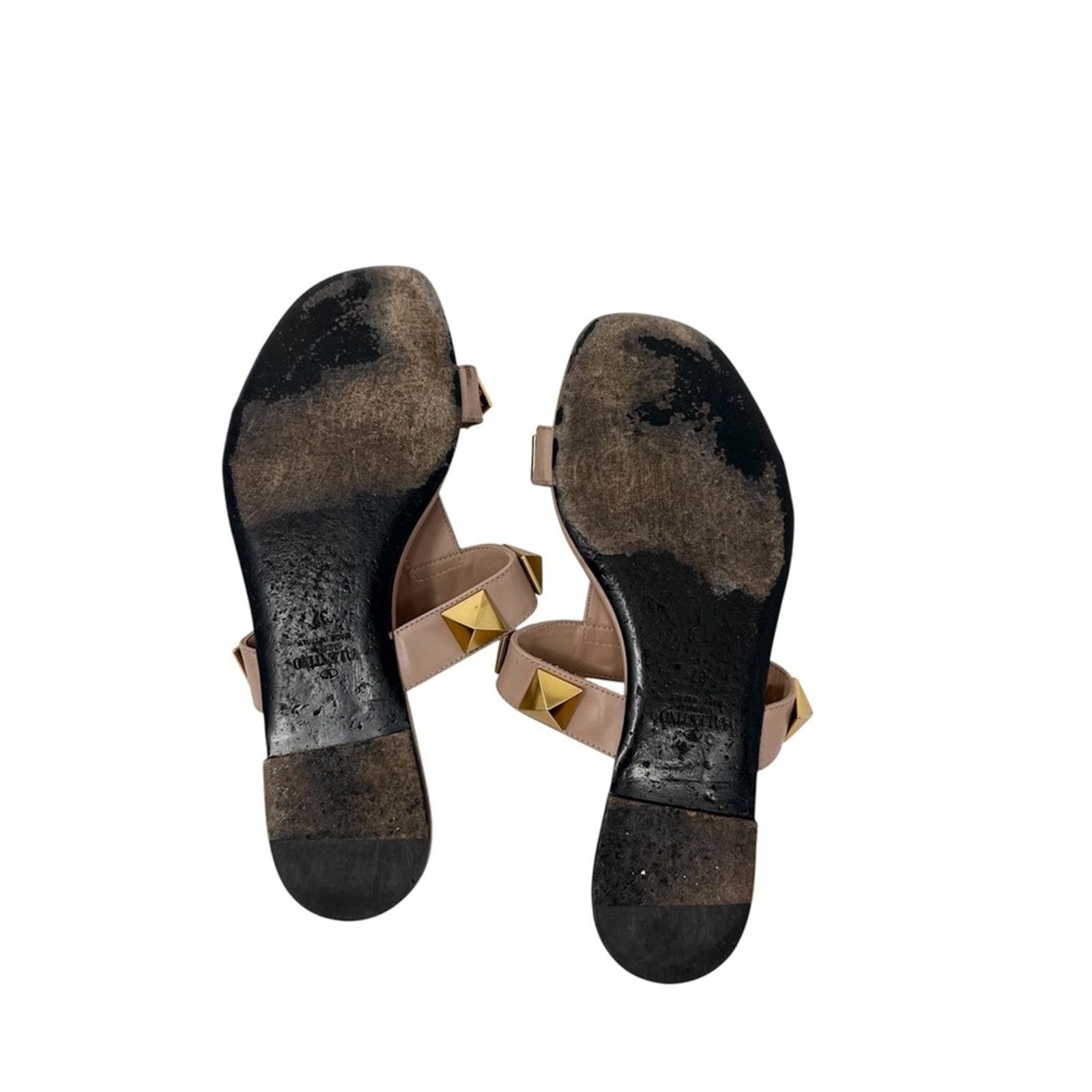 Valentino Valentino Garavani Roman Stud Flat Slide Neutral Sandals Size US 7 / IT 37 - 7 Thumbnail