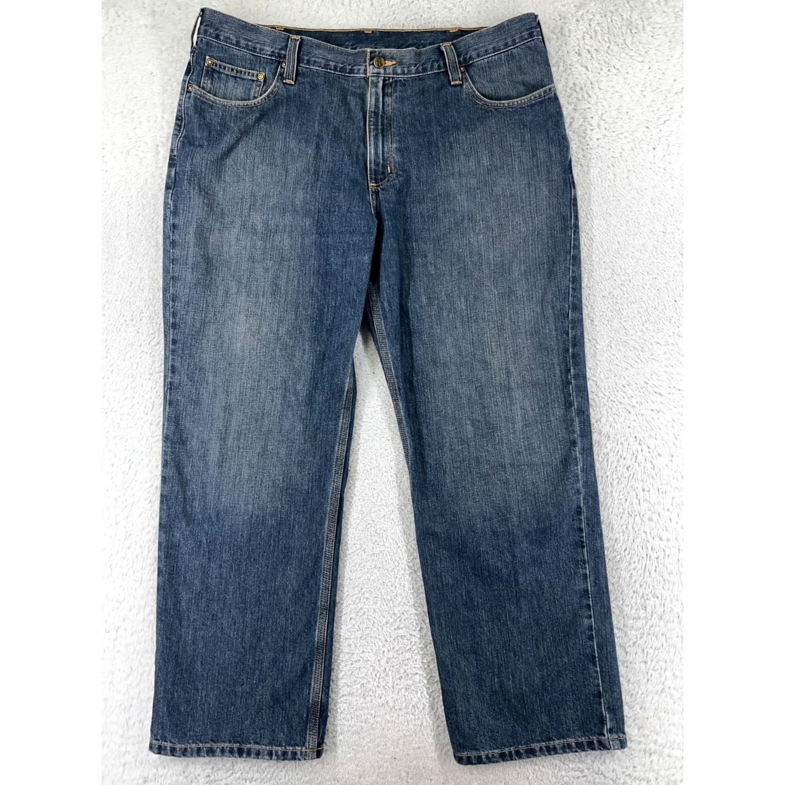 Carhartt Carhartt Jeans Mens 40 Blue Denim Relaxed Fit 40x30 Cotton Blend 5-Pocket Design Inseam 30 Bootcut Steel Hardware Mid Rise Button Zip Denim Size US 40 / EU 56 - 2 Thumbnail