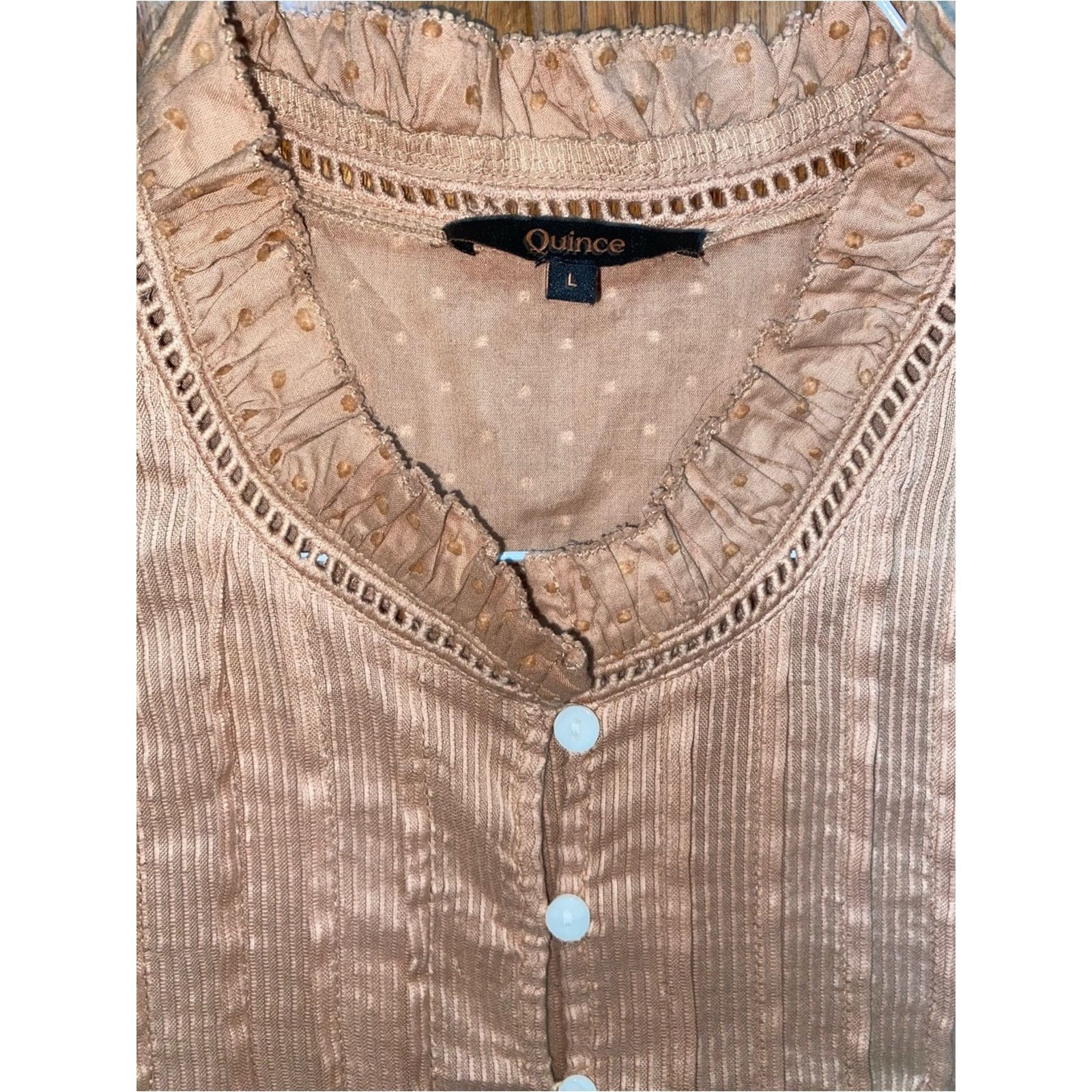 Quince Quince $158 Organic Textured Cotton Peasant Blouse Large EUC Size L / US 10 / IT 46 - 3 Thumbnail