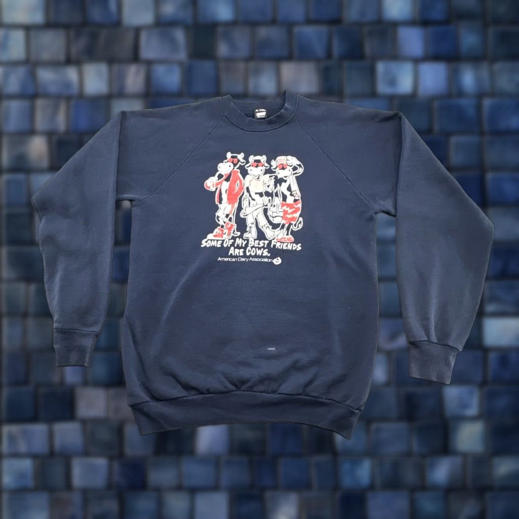 Vintage VINTAGE Some Of My Best Friends Are Cows American Dairy Association Sweatshirt XL Blue Mens Crew Neck Pullover 50/50 Cotton Polyester Screen Stars Size US XL / EU 56 / 4 - 1 Thumbnail