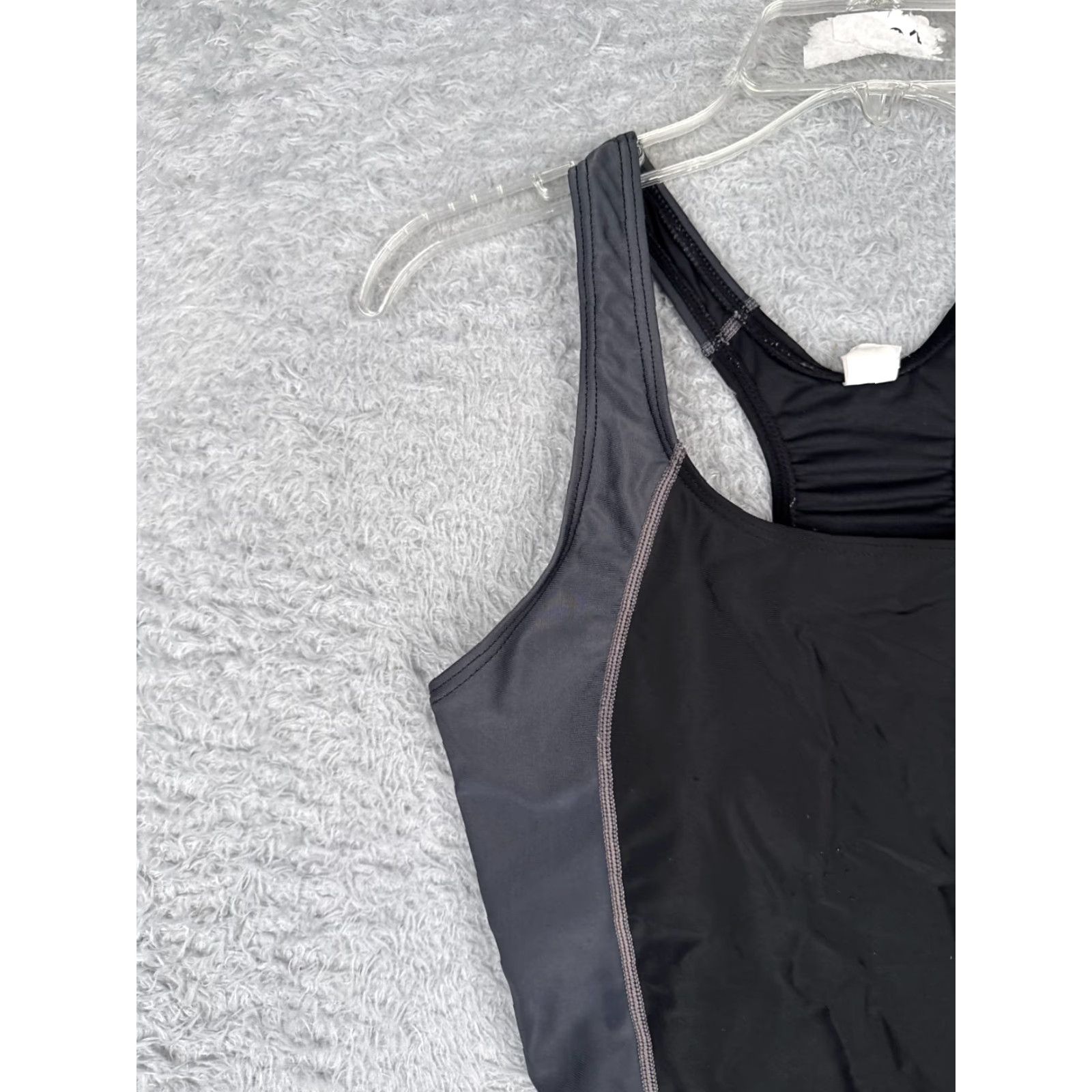 Womens Swimsuit Tank Racerback Nylon Spandex Blend UPF50 Black Gray One Piece M Surf
