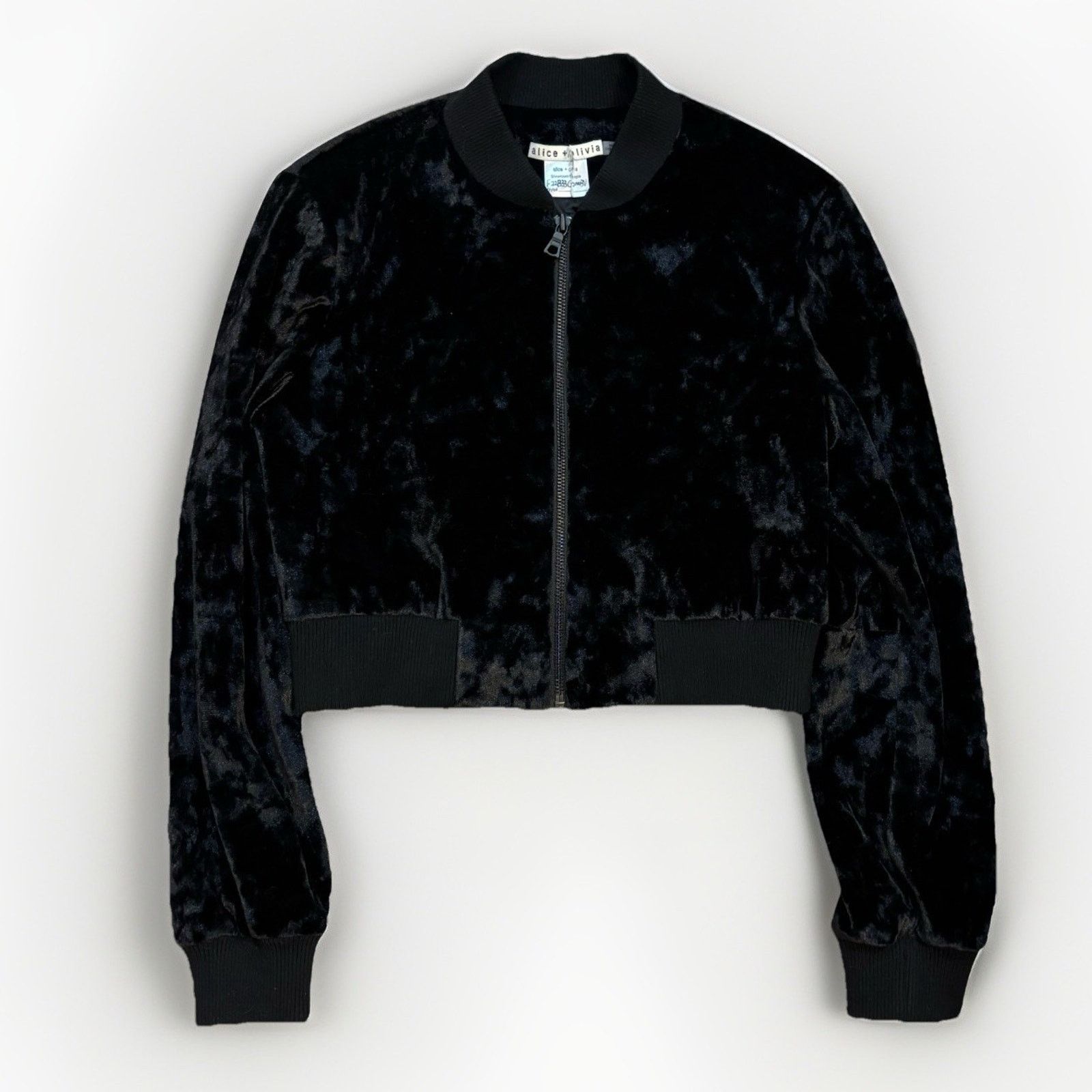 Alice + Olivia Alice Olivia Velour Black Bomber Jacket Womens Small Size S / US 4 / IT 40 - 1 Thumbnail