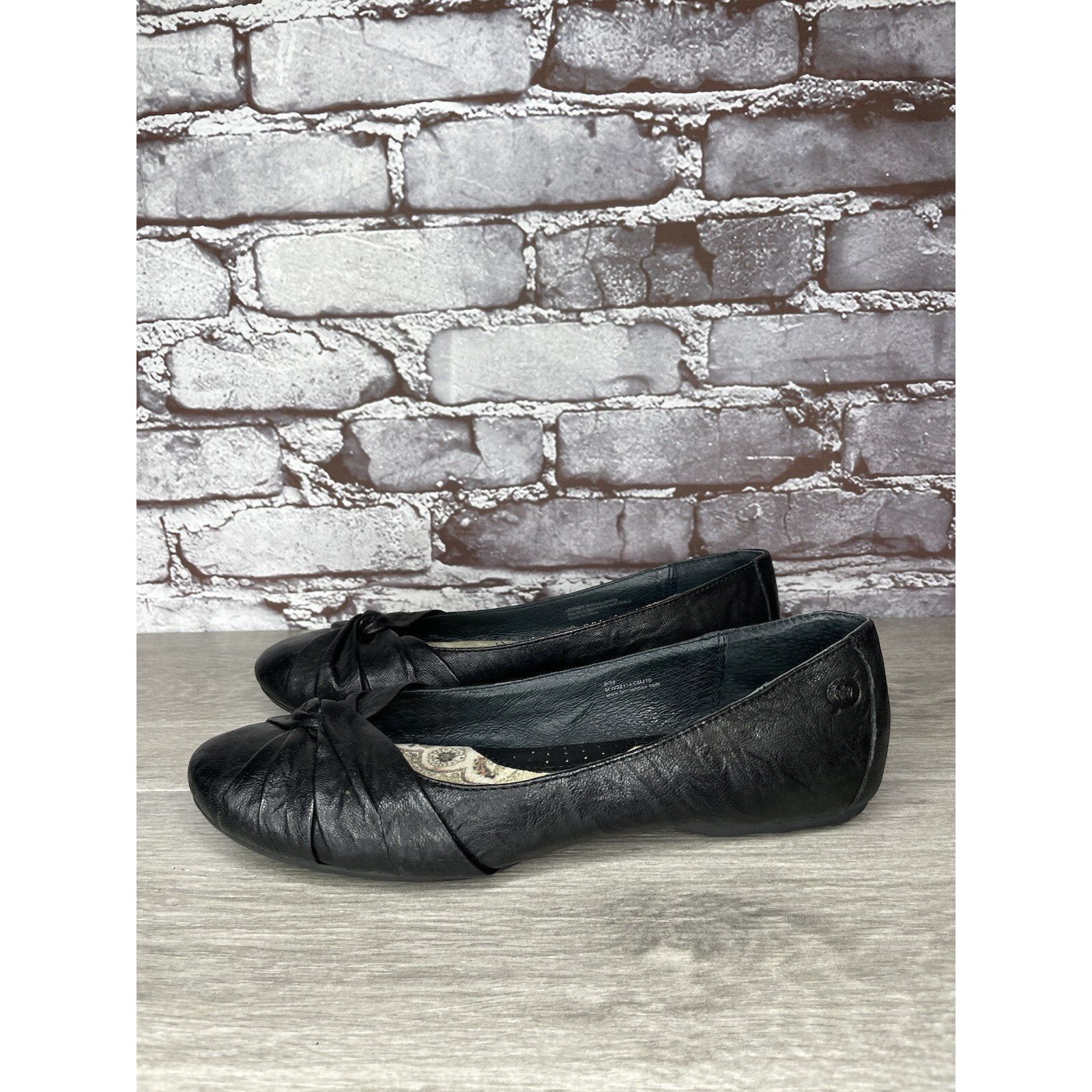 Born Born Lilly Black Leather Slip On Bow Ballet Flats Shoes Wome Size US 8 / IT 38 - 1 Thumbnail