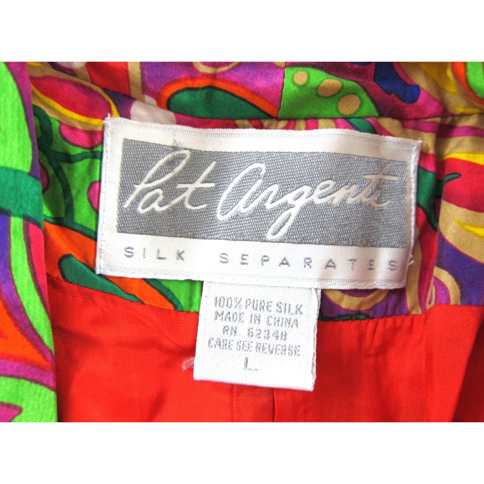 Vintage VTG 80's Pat Argenti 100% Silk Blazer Jacket L Pink Abstract Pocket Blazer Jacket Womens Vintage 80s 90s Size L / US 10 / IT 46 - 3 Thumbnail