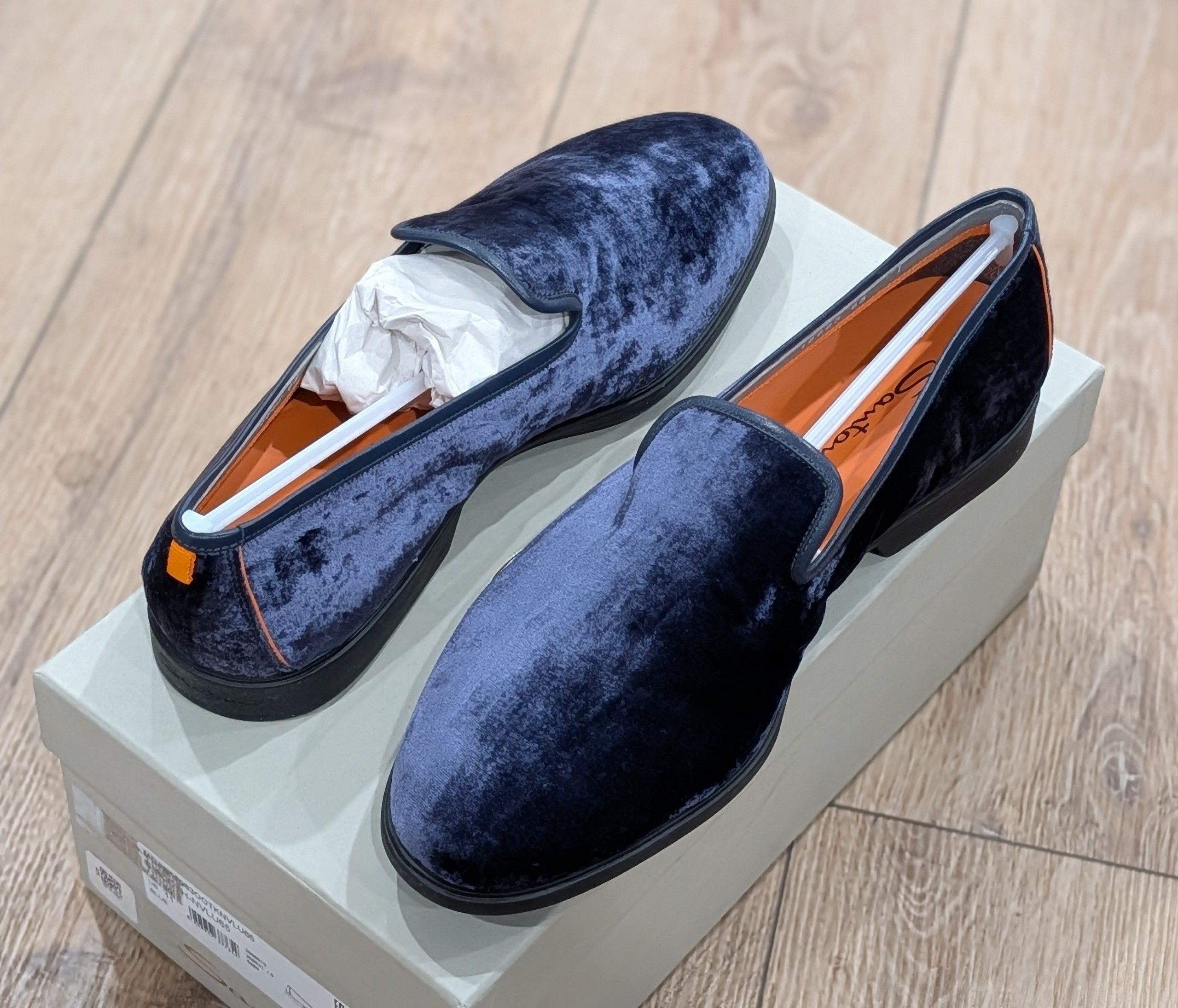Santoni SANTONI Velvet Evening Shoes Smoking Slippers Blue US 12 Size US 12 / EU 45 - 1 Thumbnail
