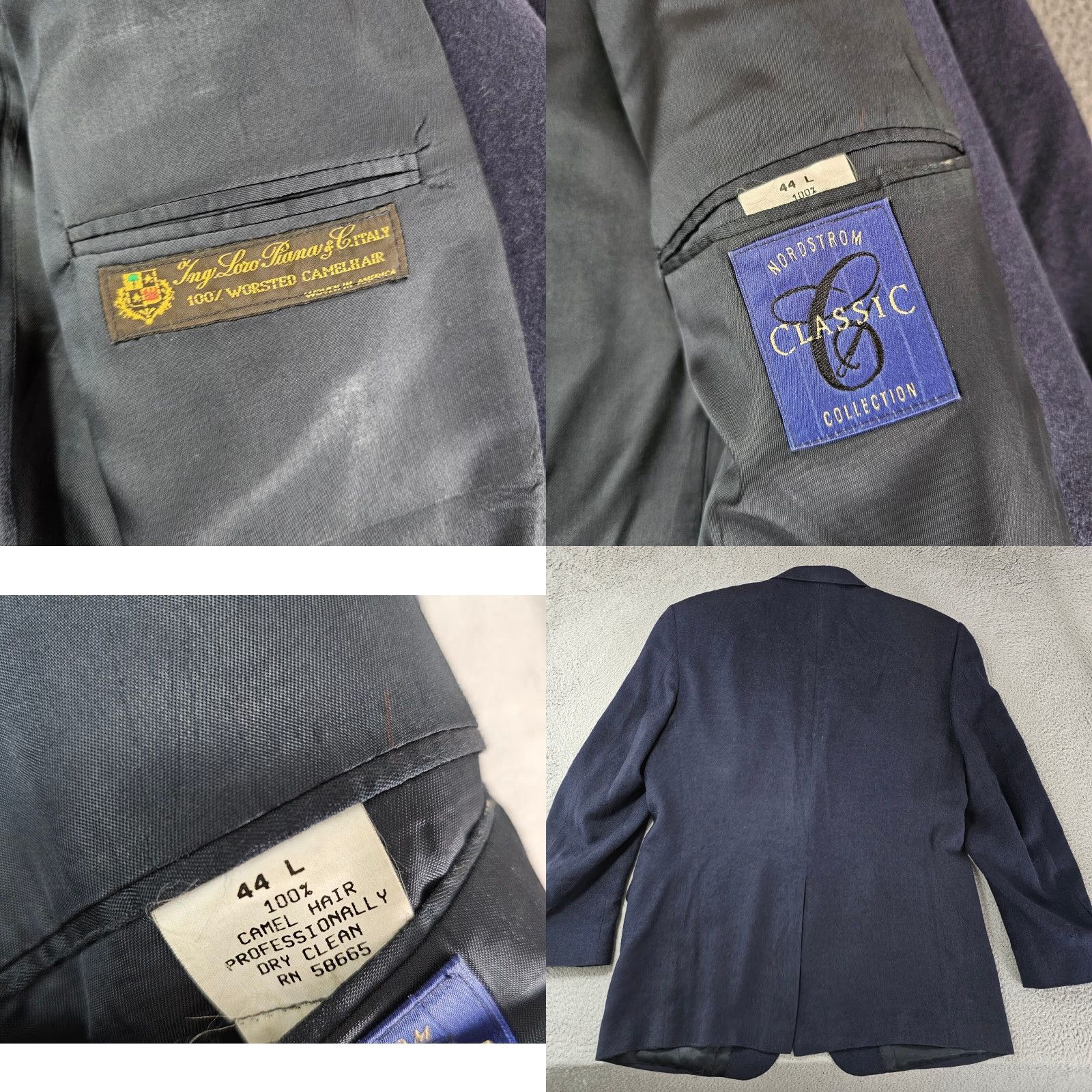 Nordstrom Nordstrom Loro Piana Blazer Mens 44L Navy 2 Button Single-Breasted Notch Lapel Wool Camelhair Tweed Jacket Size 44R - 8 Thumbnail