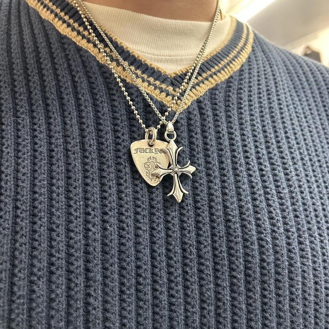 Japanese Brand × Vintage Y2K 2000s Chrome Silver Cross Punk Skater Hip Hop Chain Size ONE SIZE - 4 Thumbnail