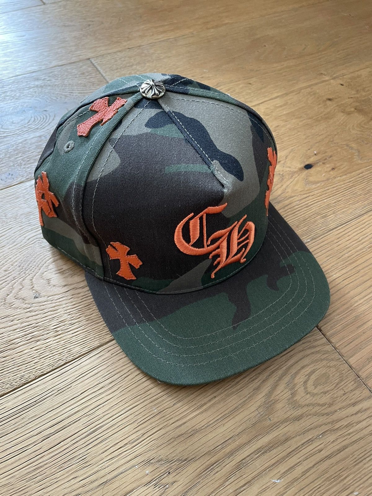 Chrome Hearts Chrome Hearts Camo Orange Leather Cross Patch Hat