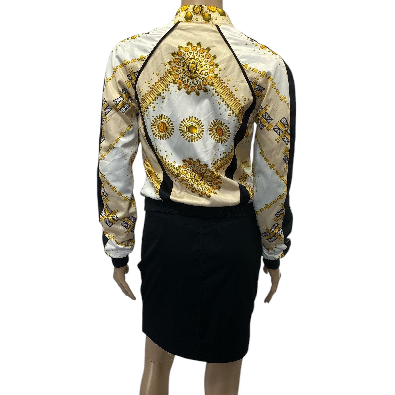 Versace White Gold Black Baroque Printed Bomber Jacket Size XS / US 0-2 / IT 36-38 - 4 Thumbnail