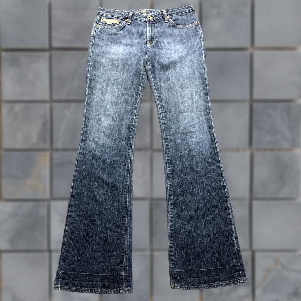Denime Y2K Jeans Womens 30R Blue Bootcut Embroidered Distressed Denim Back Pockets Size 30" / US 8 / IT 44 - 1 Thumbnail