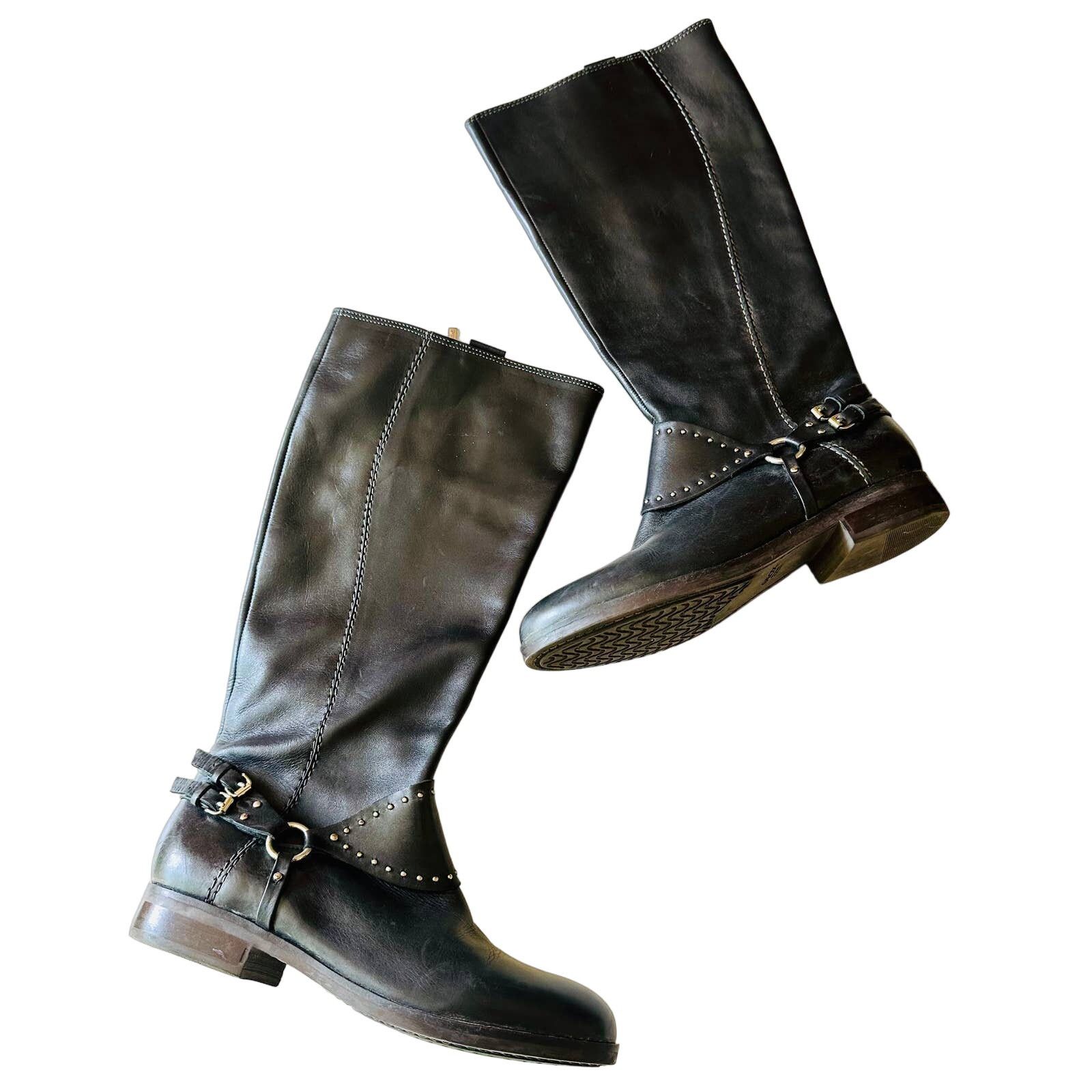 Geox GEOX Repspira Dark Brown Black Leather Studded Riding Boots Size US 9 / IT 39 - 2 Thumbnail
