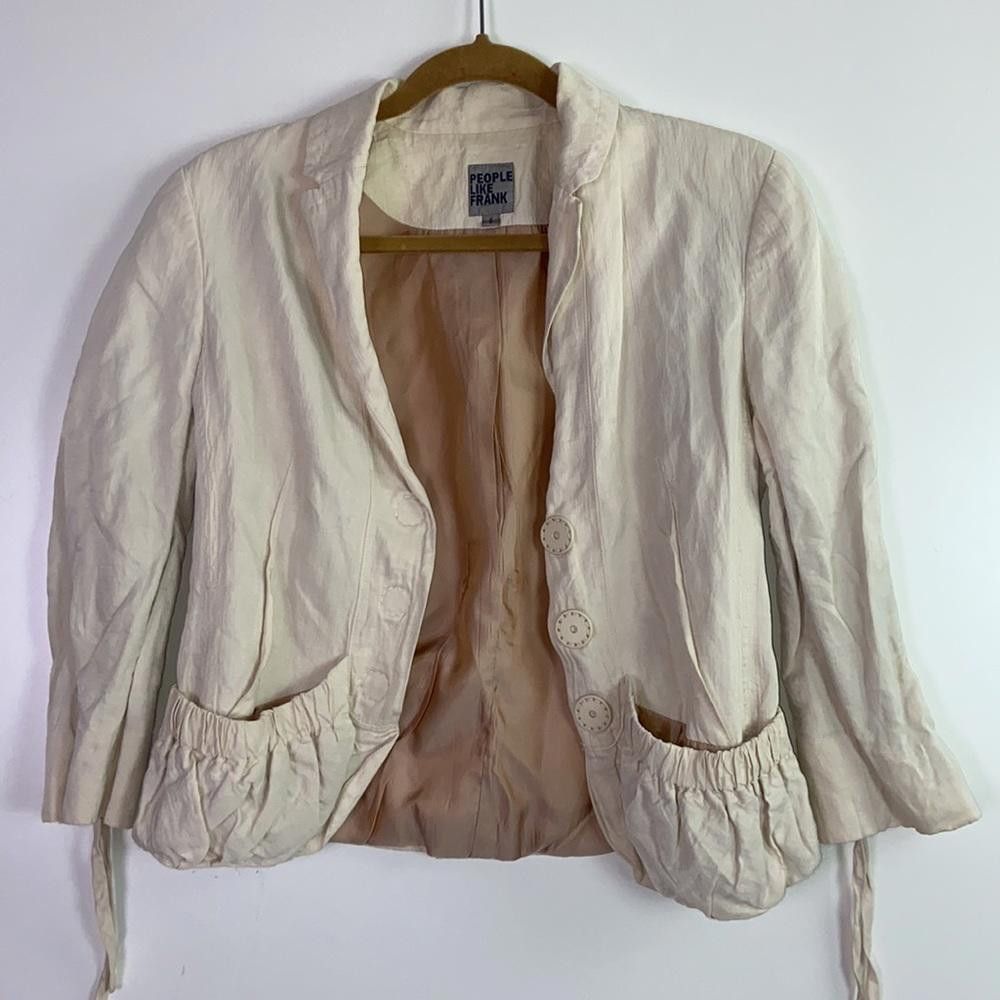Designer People Like Frank | Beige Crinkled Blazer Jacket Size M / US 6-8 / IT 42-44 - 1 Thumbnail