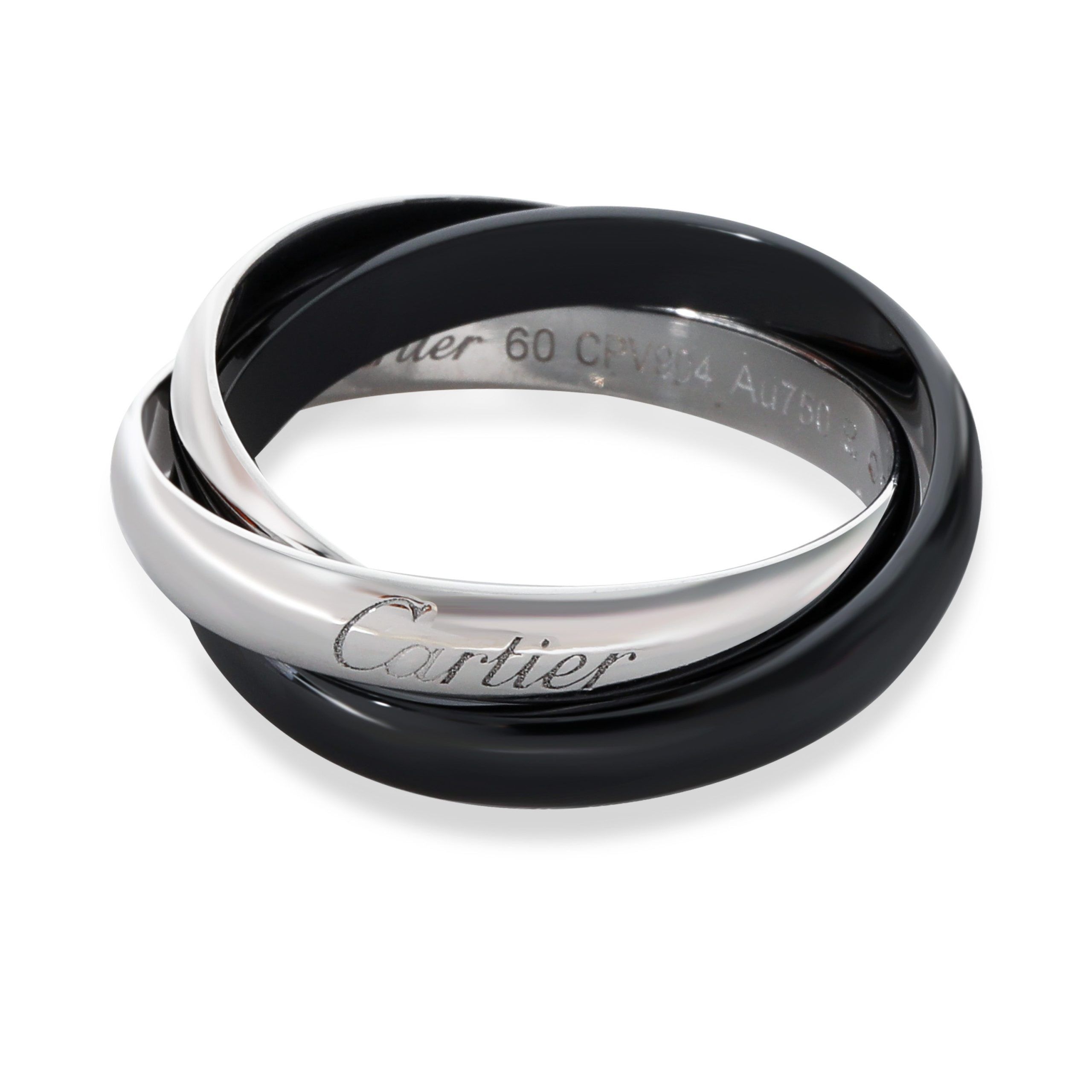 image of Cartier Trinity Ring With Black Ceramic In 18K White Gold, Women's
