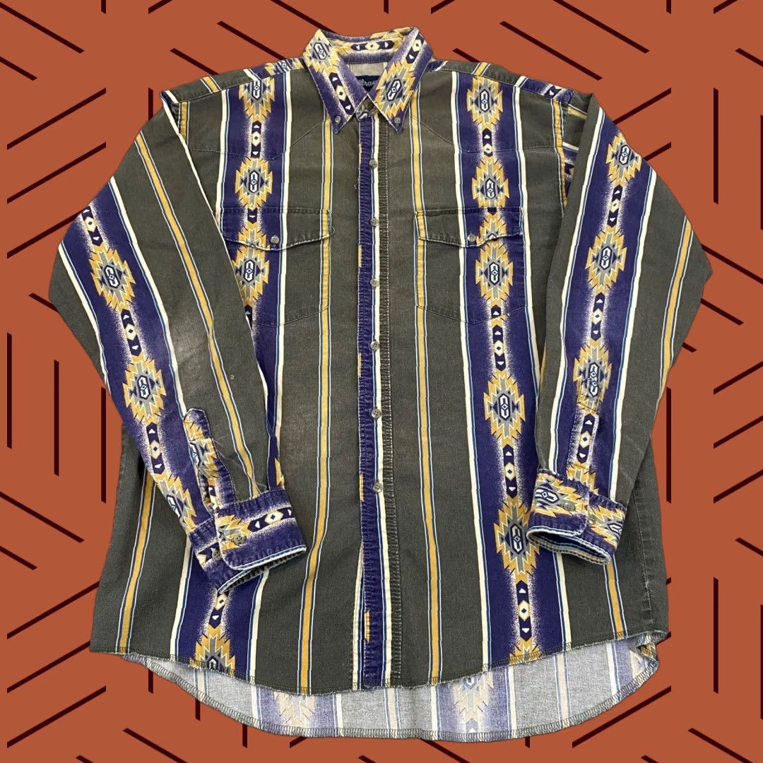 Wrangler WRANGLER Shirt Mens Large Southwestern Aztec Rodeo Rockability Button Down L/S Size US L / EU 52-54 / 3 - 1 Thumbnail