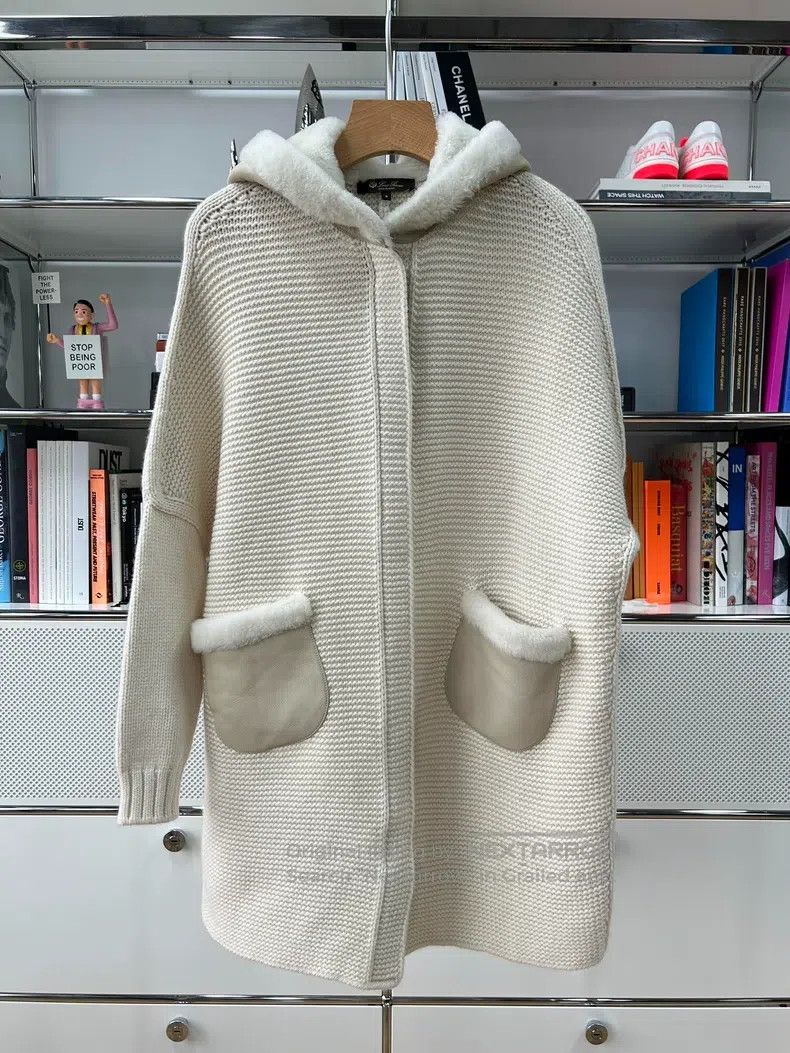 Loro Piana Loro Piana Cream White Lamb Fur Knit Jacket with Hood and Size S / US 4 / IT 40 - 1 Thumbnail