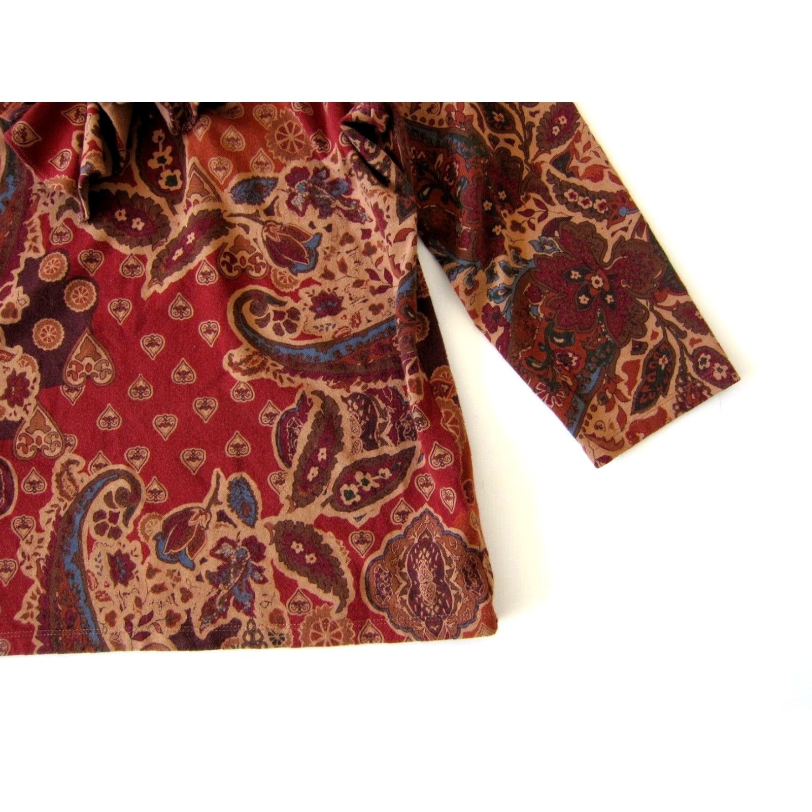 Ralph Lauren VINTAGE Ralph Lauren Red Floral Cotton Stretch Ruffle Neck 3/4 Sleeve Blouse XL Size XL / US 12-14 / IT 48-50 - 6 Thumbnail