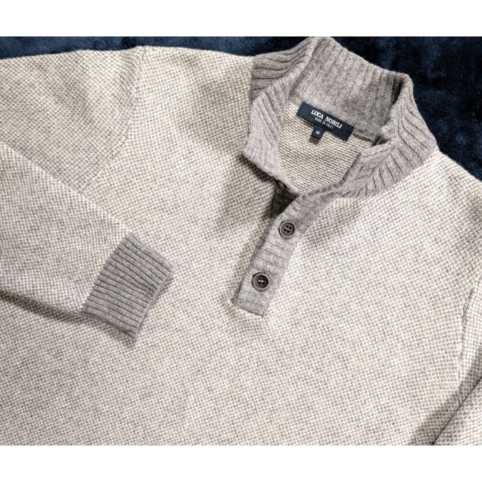 Vintage Luca Nobili Sweater Mens Medium Gray Speckle Wool Blend Henley Mock Neck Italy Size US M / EU 48-50 / 2 - 2 Thumbnail
