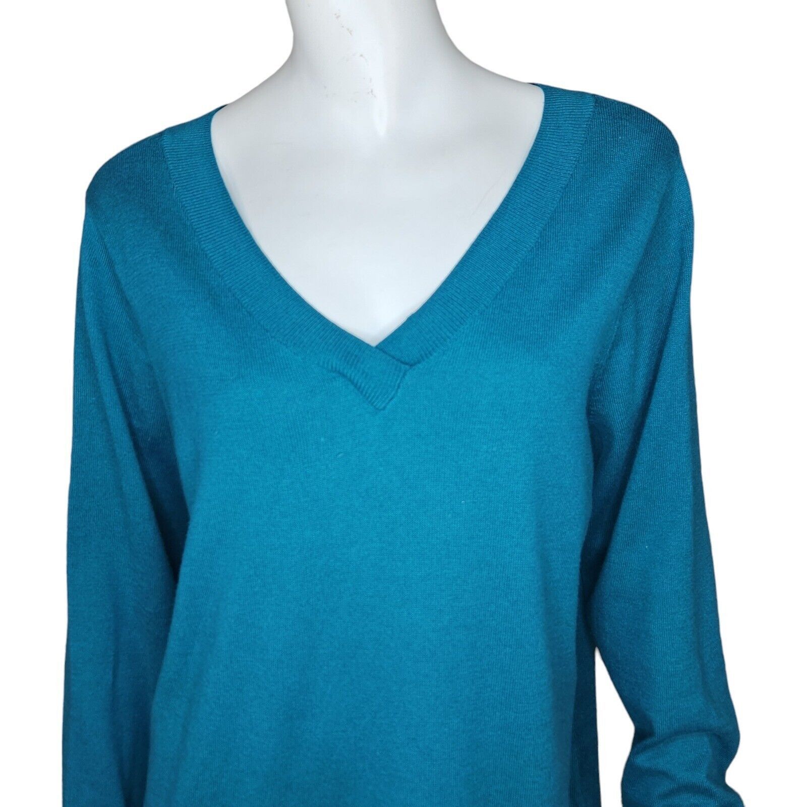 Denim & Co. Denim & Co. V-Neck Pullover Sweater Spruce BlueGreen Large Size L / US 10 / IT 46 - 4 Thumbnail