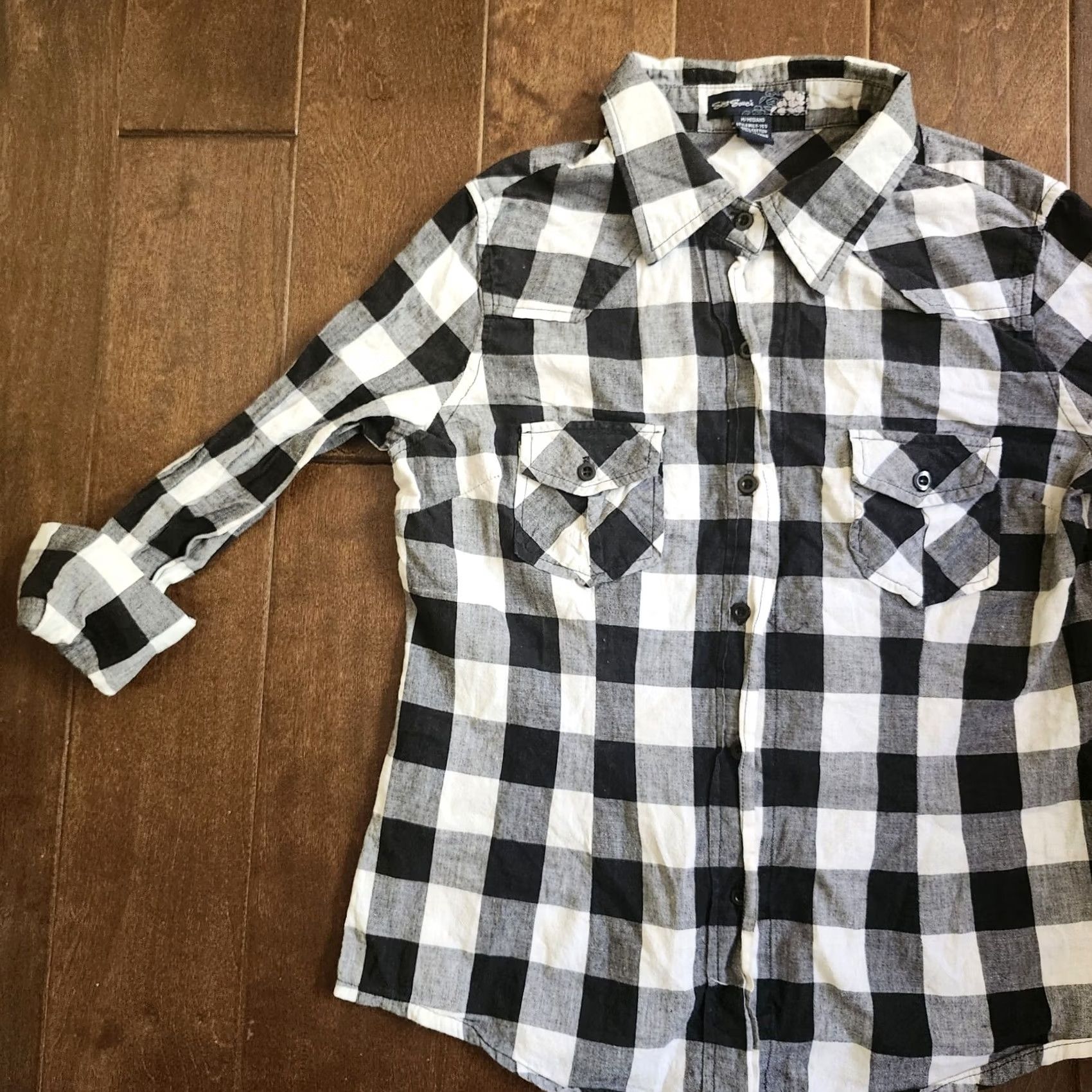 Vintage VINTAGE Sans Souchi Women's Junior Checkered Black White Plaid Button Up - Size M Size M / US 6-8 / IT 42-44 - 3 Thumbnail