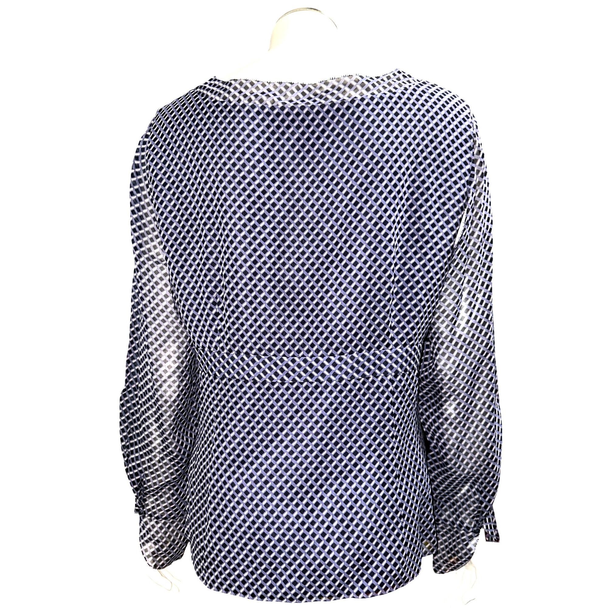 Ann Taylor Ann Taylor Size 8 Navy White Geometric Silk Surplice Blouse Size M / US 6-8 / IT 42-44 - 5 Thumbnail