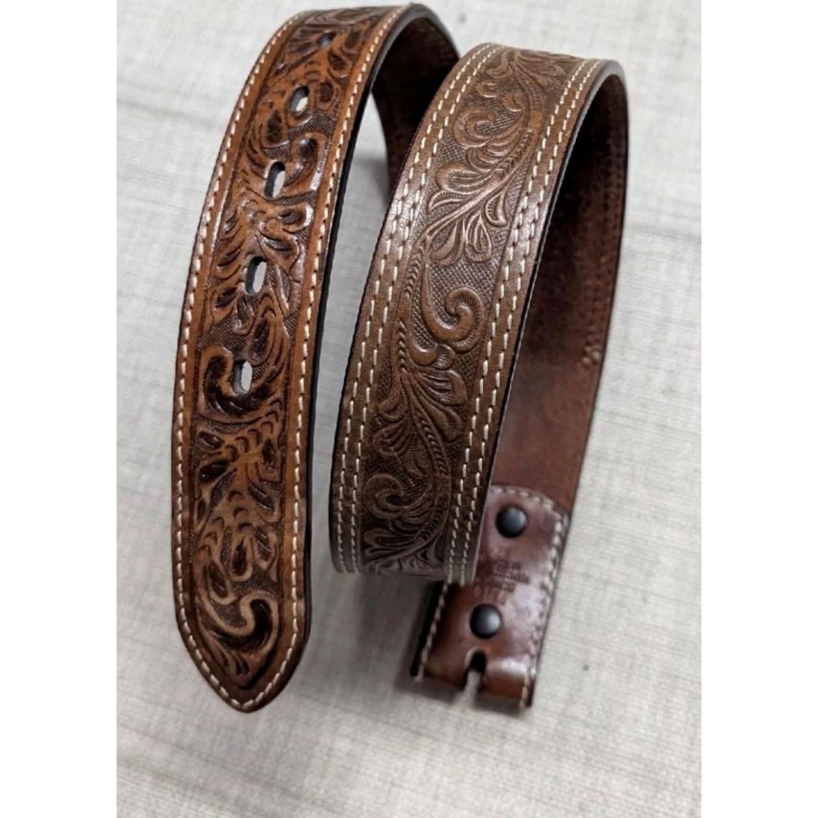 Vintage VINTAGE tooled western belt 32 brown cowhide leather 3D belt Mens belt Western buckle belt Size 32 - 2 Thumbnail