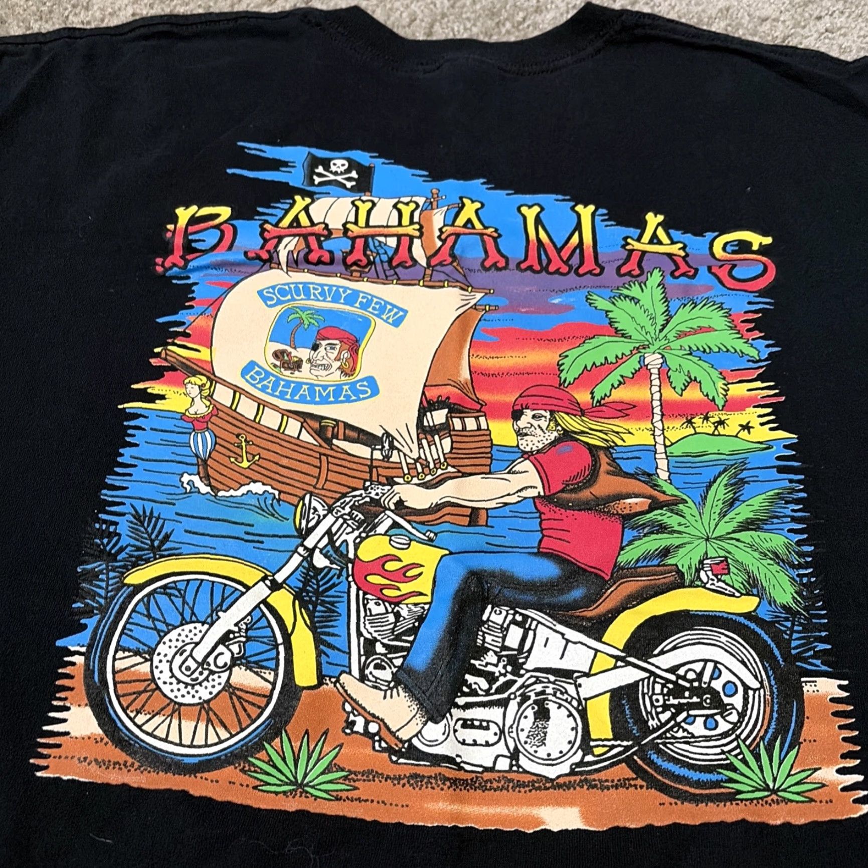 Gildan VINTAGE Scurvy Few Motorcycle Crew Biker Black T-Shirt 2XL Double Sided Bahamas Size US XXL / EU 58 / 5 - 2 Thumbnail