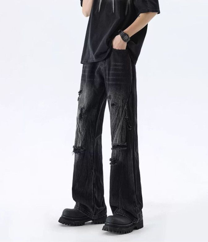 Japanese Brand Men's American washed distressed bootcut ripped jeans Size US 32 / EU 48 - 2 Thumbnail